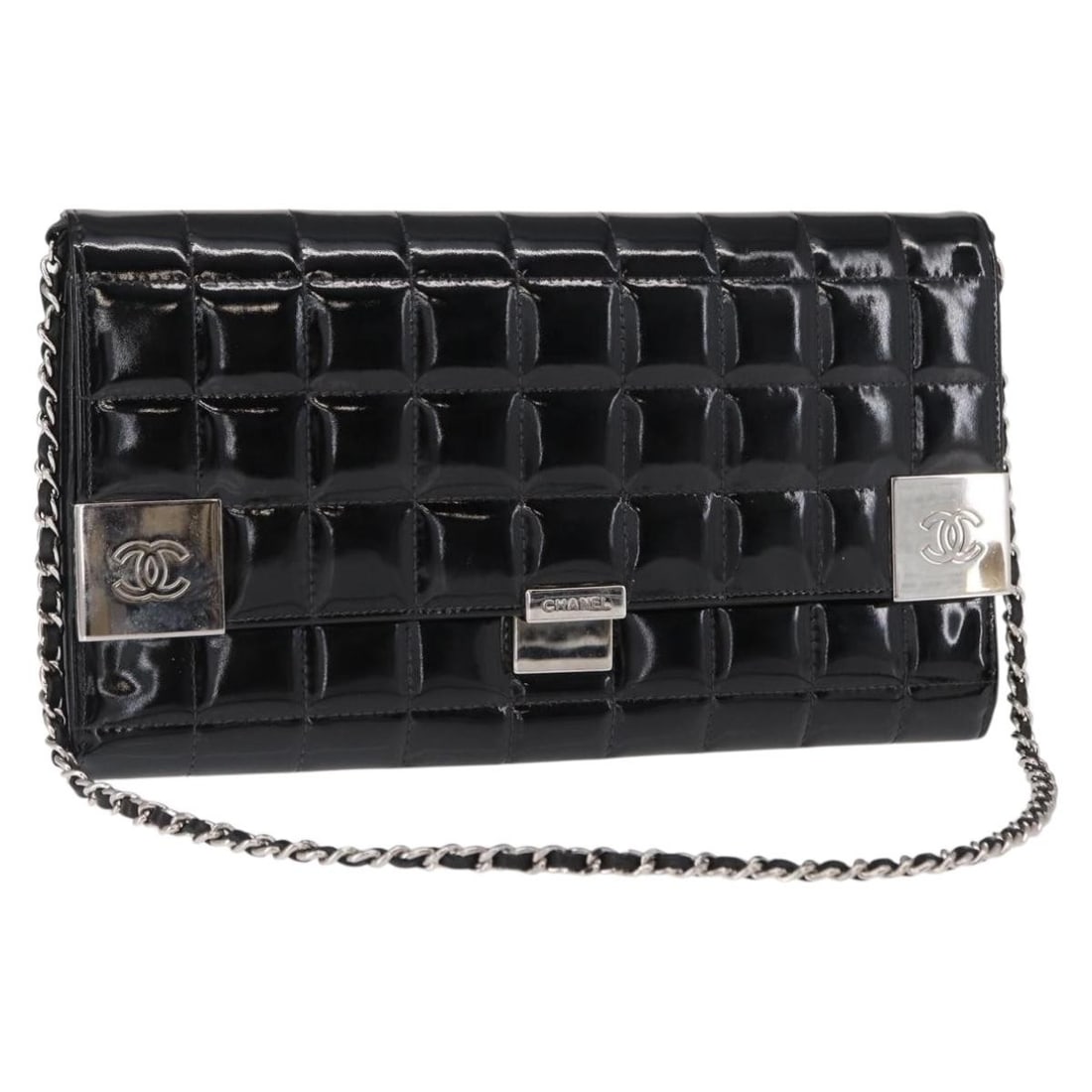 Black Choco Bar Clutch Bag by Chanel with Chain Strap (1 of 1)