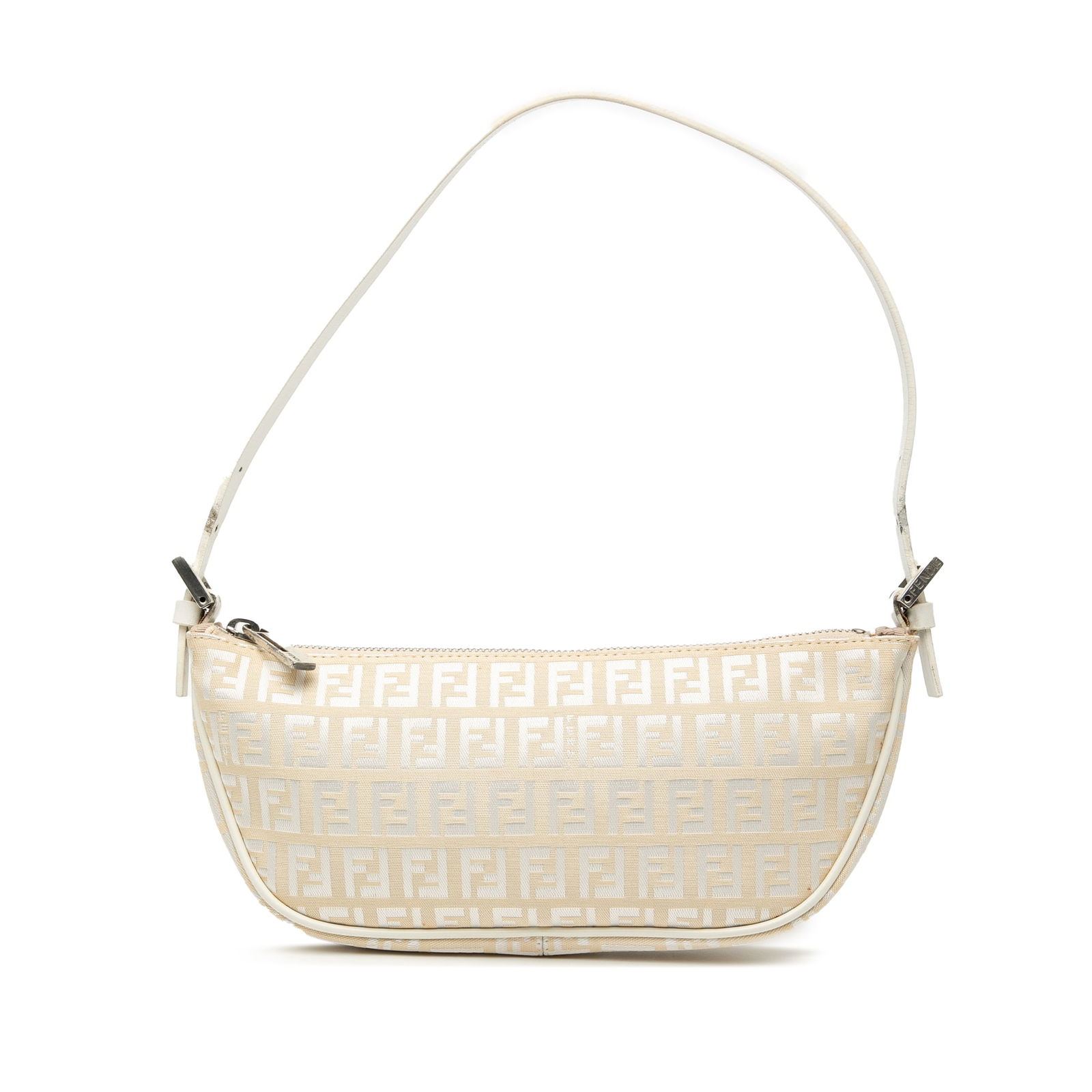 Fendi Zucchino Canvas Shoulder Bag in Brown with Leather Trim: Fendi Zucchino Canvas Shoulder Bag in Brown with Leather Trim This Fendi Zucchino Canvas Shoulder Bag showcases a stylish canvas body complemented by leather trim. It features a flat leather strap for