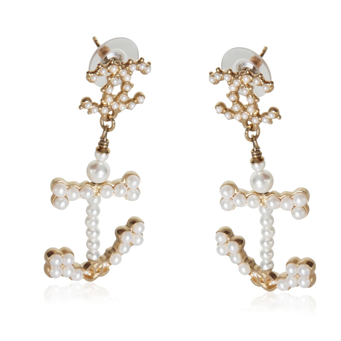 Chanel 2018 Faux Pearl Anchor Gold Plated Earrings with Box (1 of 5)