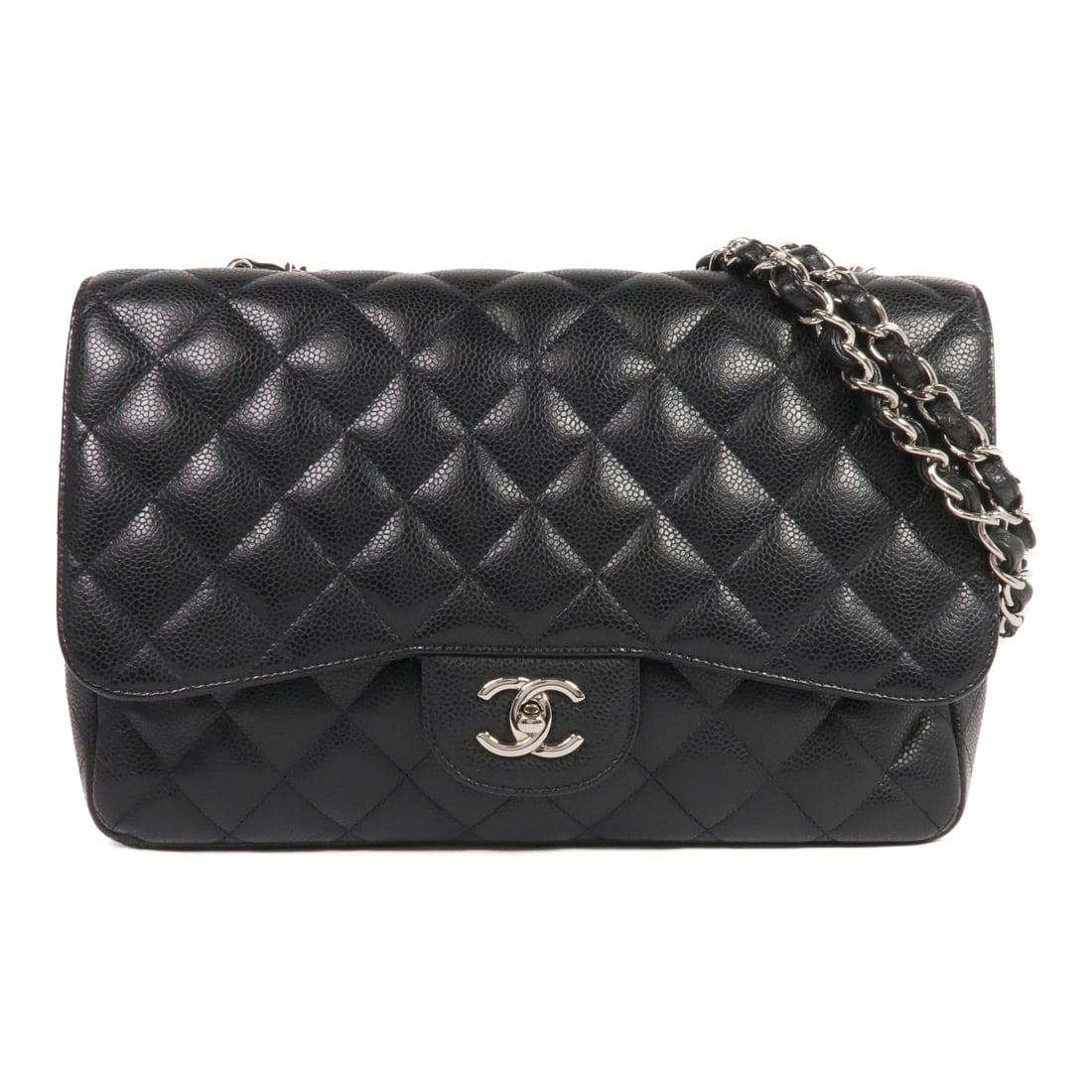 Chanel Large Classic Black Calfskin Chain Shoulder Bag with Silver Hardware (1 of 18)