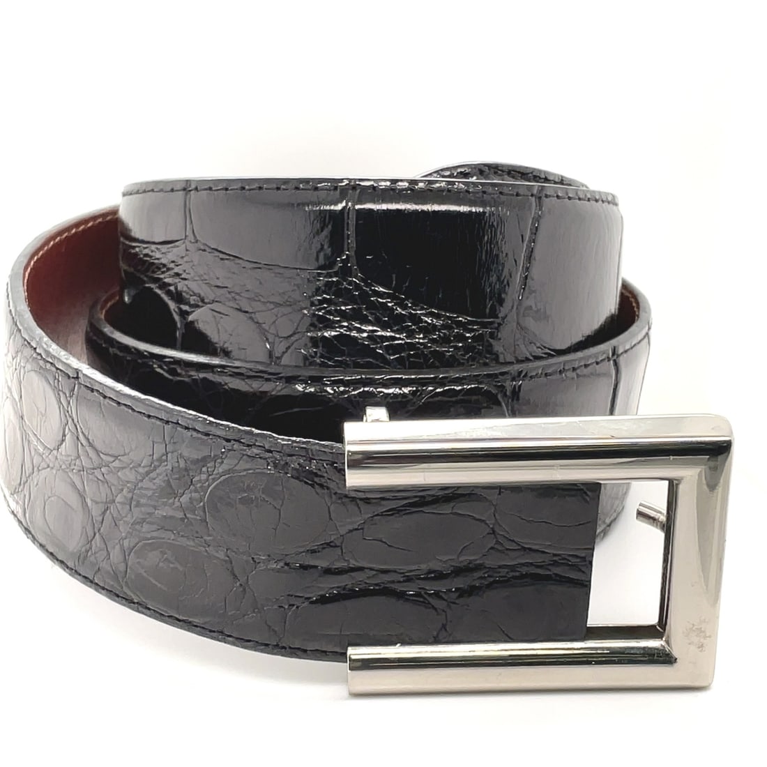 Calvin Klein Women's Black Leather Adjustable Buckle Belt Small Silver Tone (1 of 4)