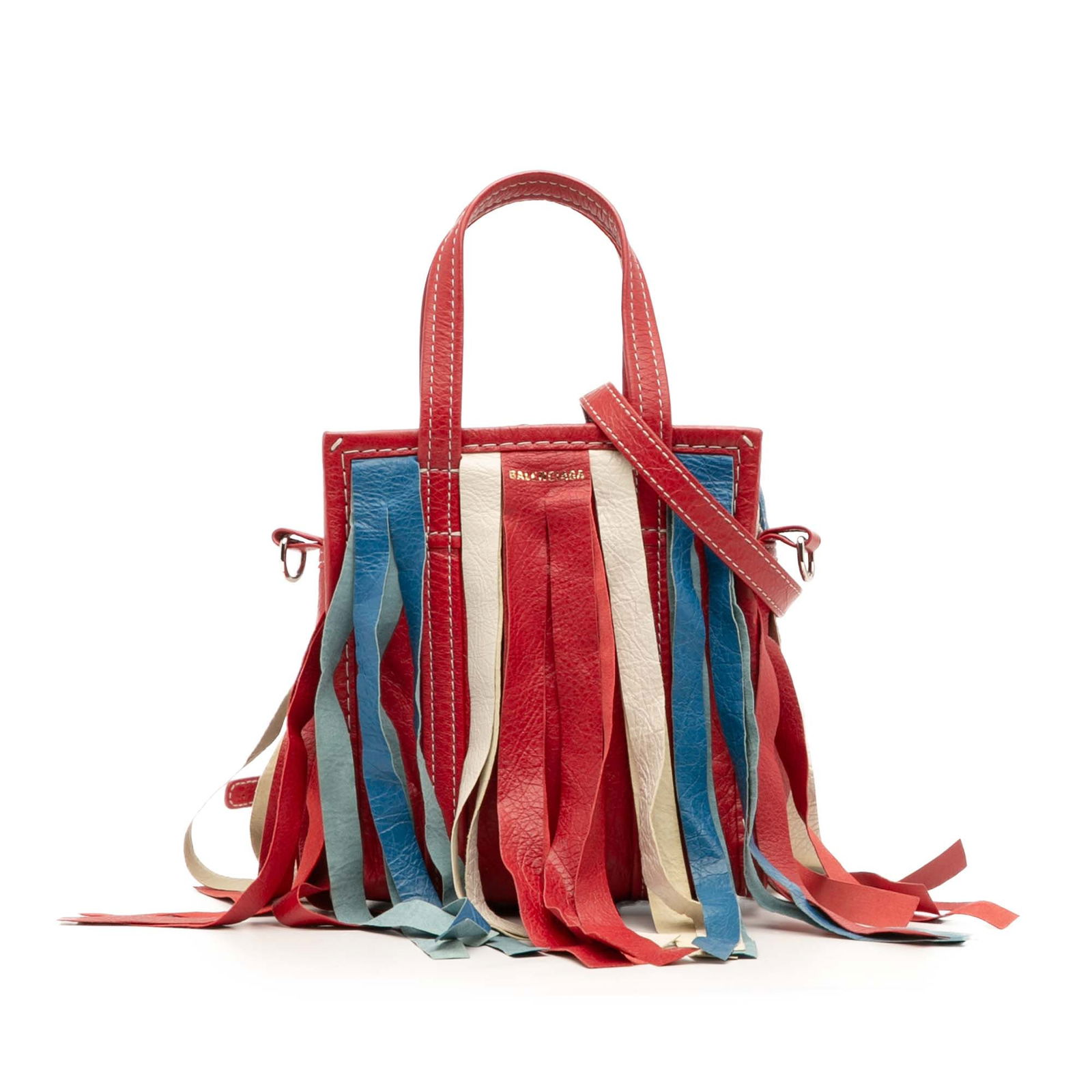 Balenciaga XXS Lambskin Fringe Bazar Shopper Satchel Red: Balenciaga XXS Lambskin Fringe Bazar Shopper Satchel Red Introducing the Balenciaga XXS Lambskin Fringe Bazar Shopper Satchel, a stylish and functional bag that combines luxury with practicality. This