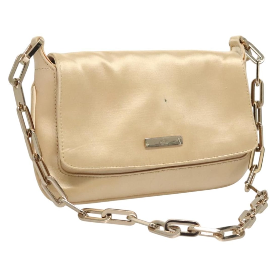 Gold Chain Flap Shoulder Bag by Gucci: Gold Chain Flap Shoulder Bag by Gucci This Gucci chain flap shoulder bag is designed for women and features a classic flap style. The bag is equipped with a chain strap for elegant carrying. It is pre