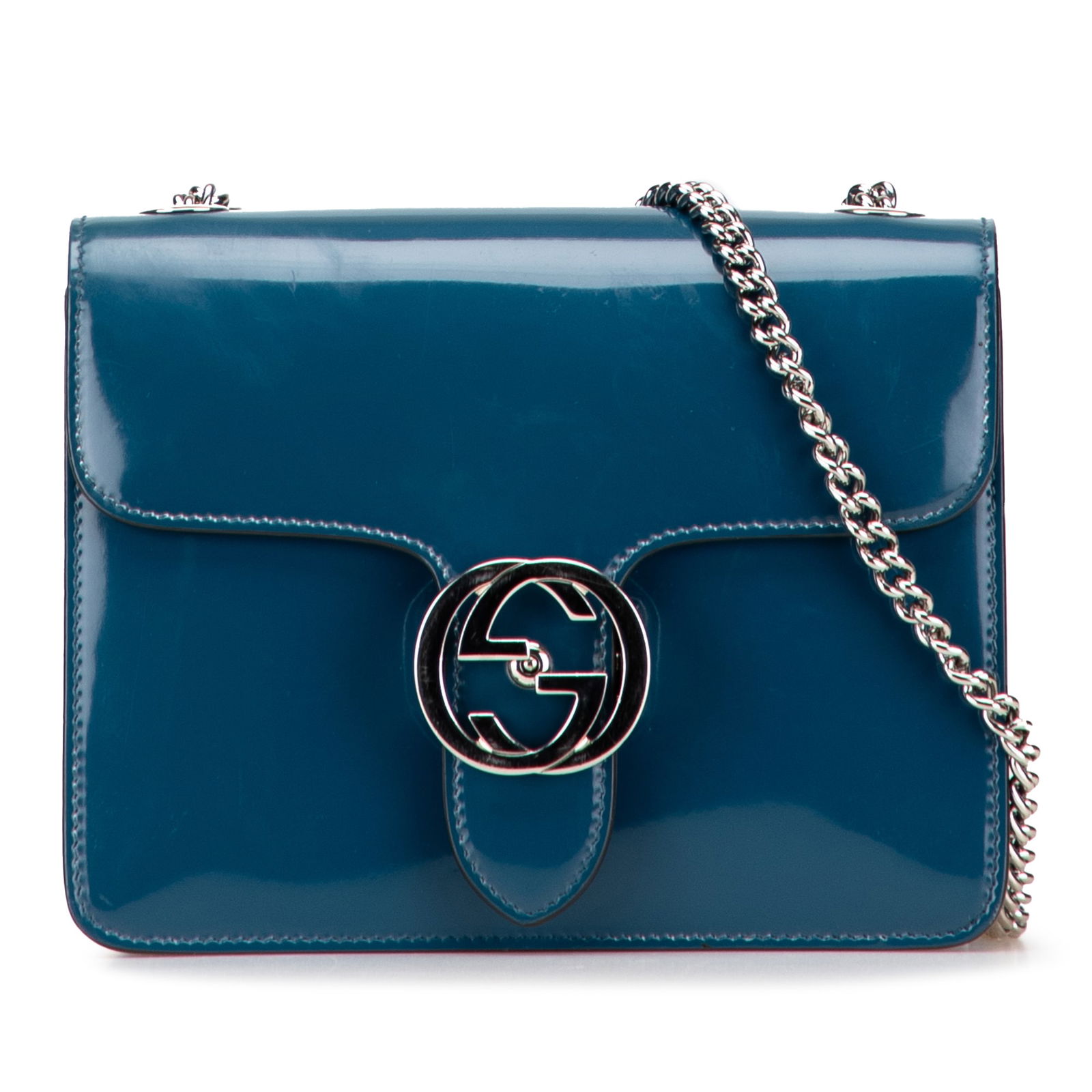 Gucci Small Blue Calfskin Interlocking G Dollar Crossbody Bag: Gucci Small Blue Calfskin Interlocking G Dollar Crossbody Bag Introducing the Gucci Small Polished Calfskin Interlocking G Dollar Crossbody, a stylish and sophisticated accessory crafted from premium