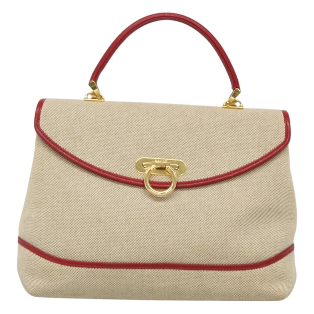 Beige Shoulder Bag by Bally with Dual Handles: Beige Shoulder Bag by Bally with Dual Handles This Bally handbag features a beige exterior and is designed for female use. The bag shows signs of wear, including loss of shape, rubbing, and some stain