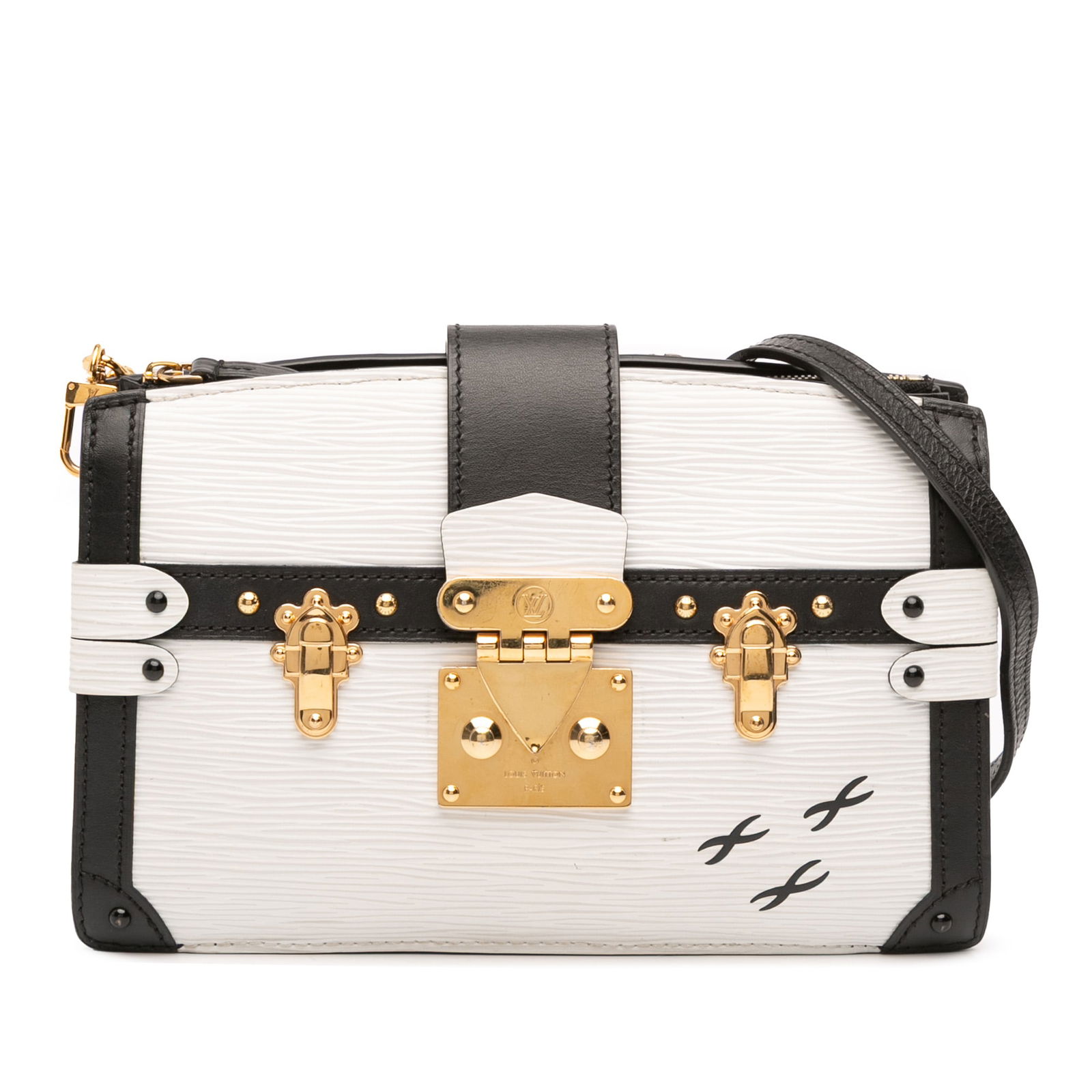 Louis Vuitton Epi Trunk Clutch White Leather Bag: Louis Vuitton Epi Trunk Clutch White Leather Bag The Louis Vuitton Epi Trunk Clutch is a sophisticated accessory crafted from durable epi leather in an elegant white hue. This stylish bag features a d
