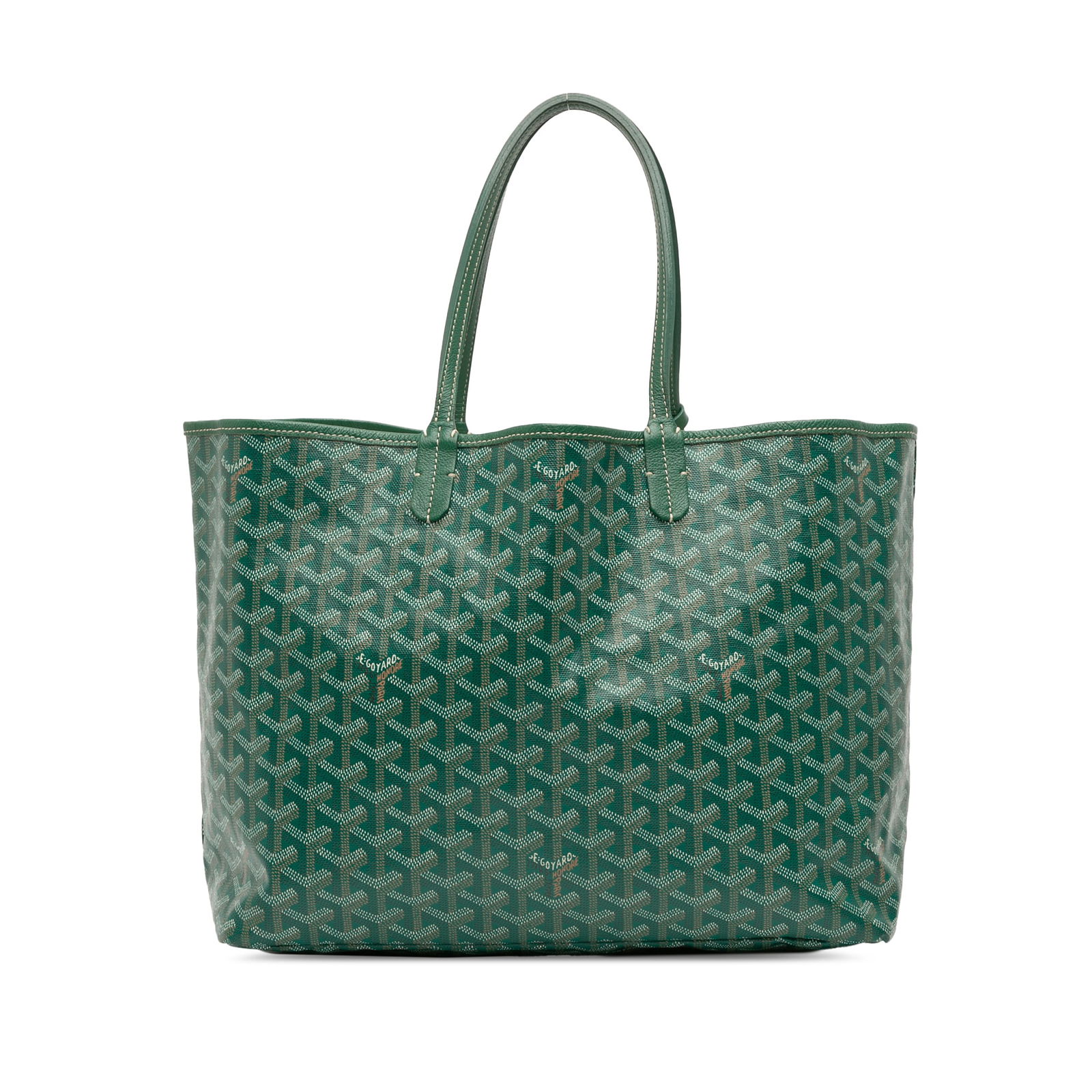 Goyardine Saint Louis PM Green Coated Canvas Bag with Leather Trim: Goyardine Saint Louis PM Green Coated Canvas Bag with Leather Trim The Goyardine Saint Louis PM is a stylish and functional bag made from coated canvas with leather trim. This model features flat leat