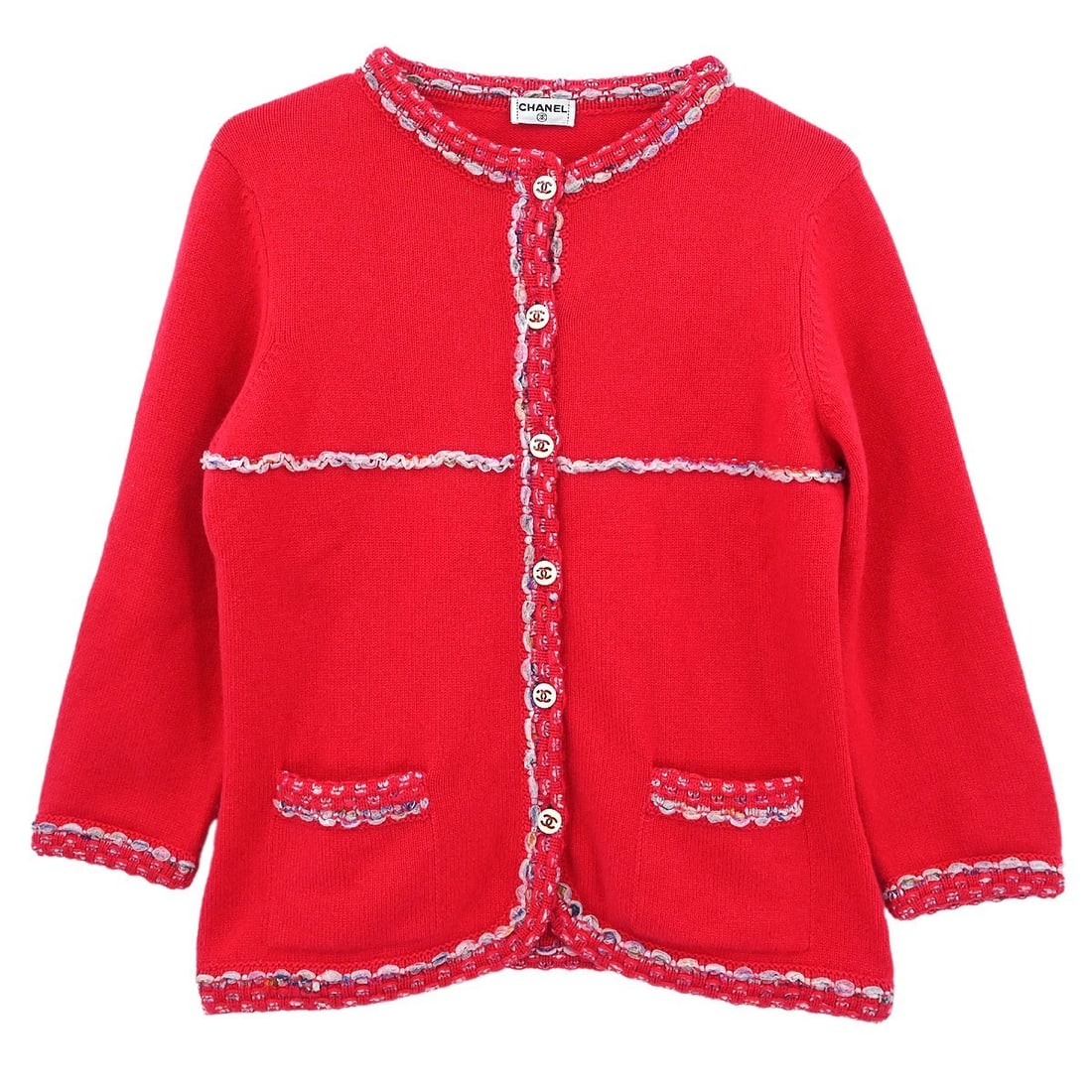 Chanel Vintage Red Cashmere Cardigan Long Sleeve Casual (1 of 10)
