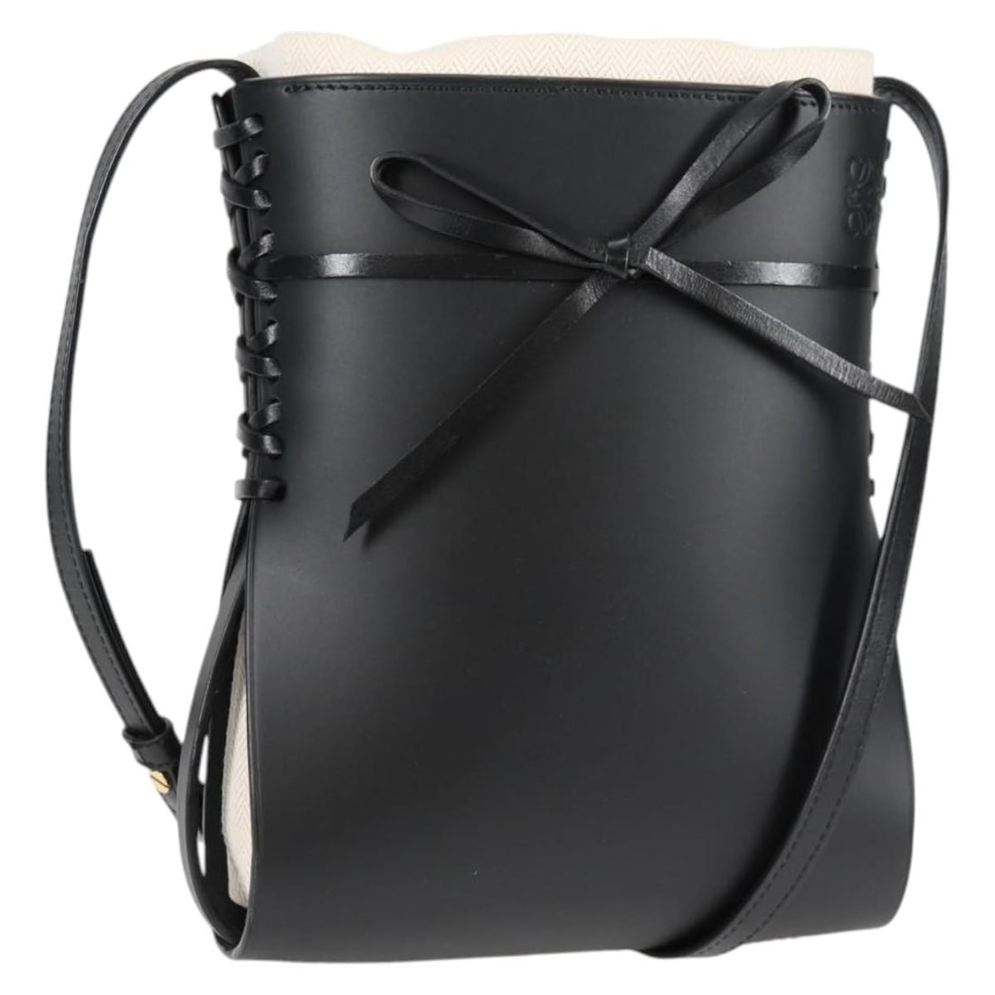 LOEWE Anagram Ikebana Black Gold Leather Shoulder Bag Auth BA3690M: LOEWE Anagram Ikebana Black Gold Leather Shoulder Bag Auth BA3690M The LOEWE Anagram Ikebana Shoulder Bag is a chic accessory crafted from high-quality leather in a sophisticated black and gold color