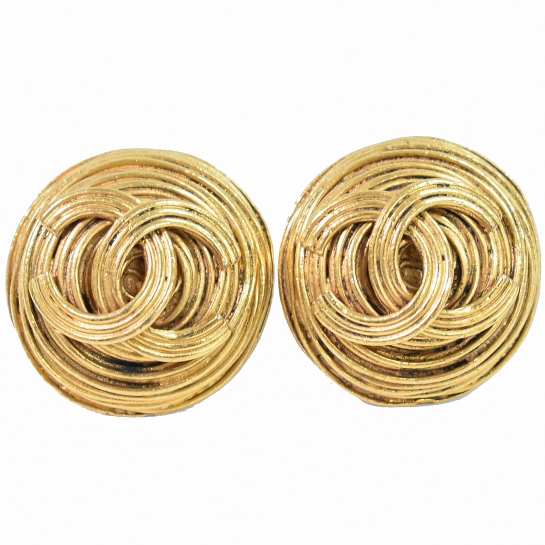 Vintage Chanel Gold Tone Round CC Clip-On Earrings (1 of 1)