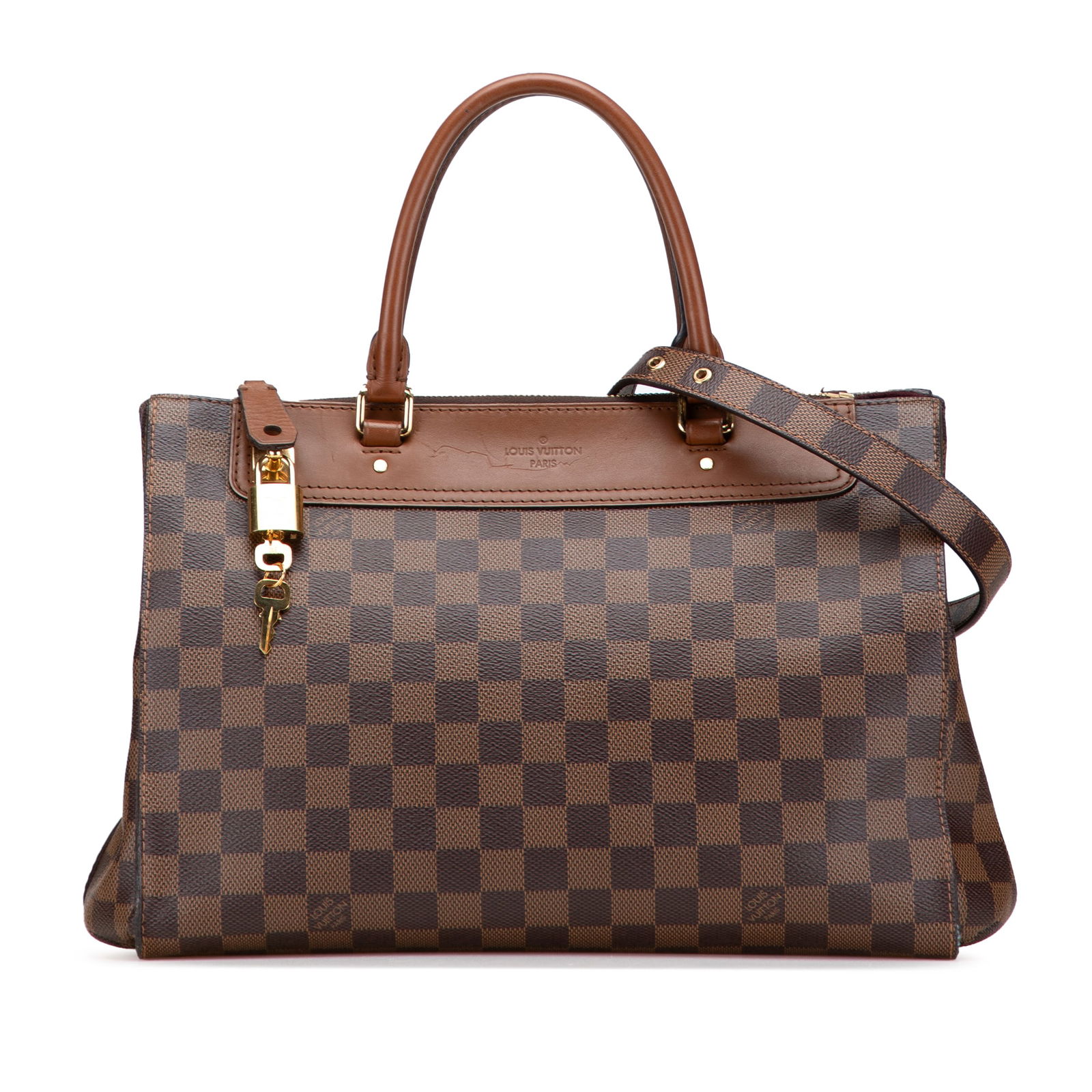Louis Vuitton Damier Ebene Greenwich PM Canvas Bag: Louis Vuitton Damier Ebene Greenwich PM Canvas Bag The Louis Vuitton Damier Ebene Greenwich PM is a stylish and functional bag crafted from damier ebene canvas, accented with leather trim. It features