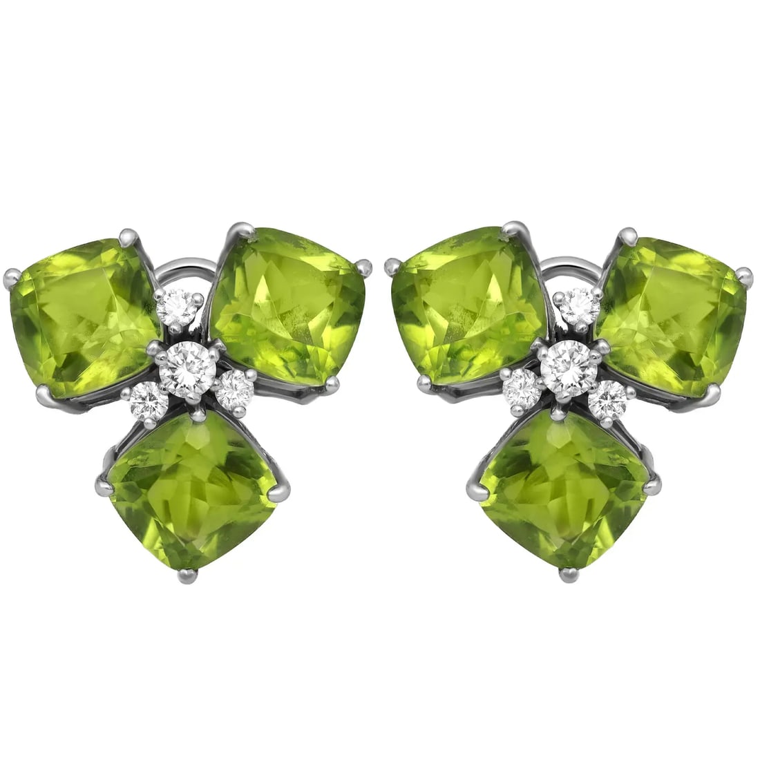 Rachel Koen 18K White Gold Peridot and Diamond Stud Earrings 18.5 Cttw (1 of 4)