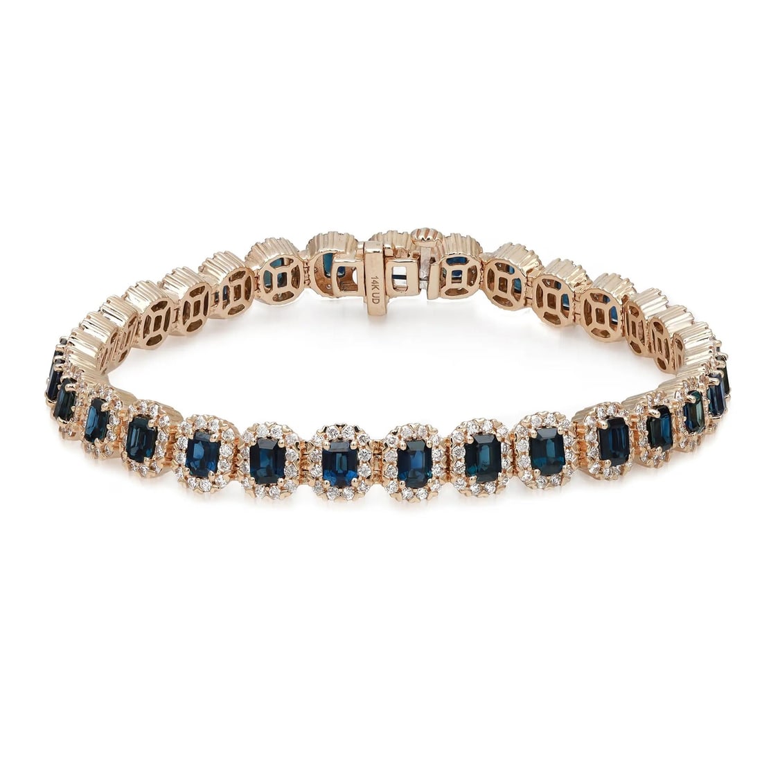 Rachel Koen 14K Yellow Gold Blue Sapphire Diamond Tennis Bracelet 7 Inches (1 of 5)