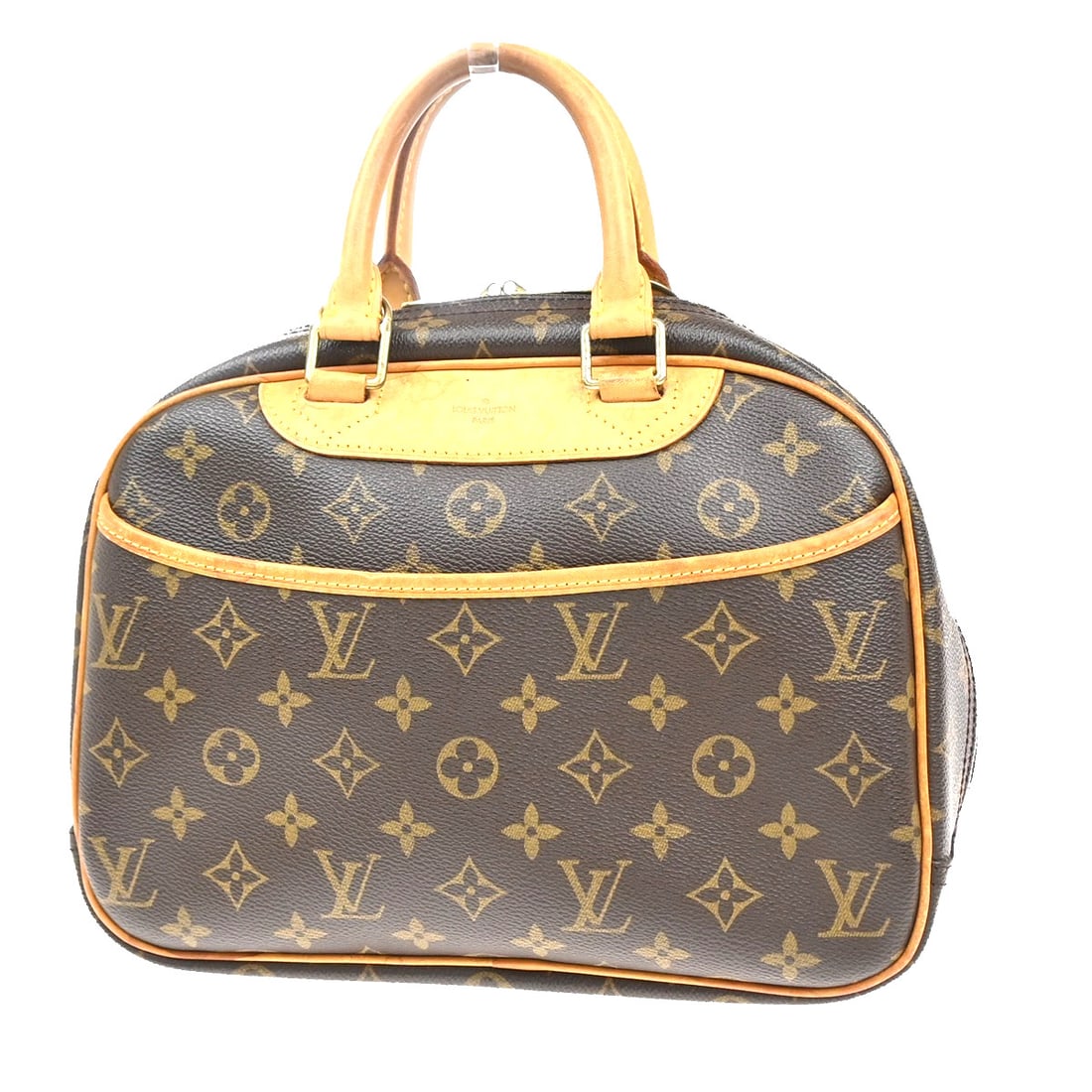 Trouville Brown Handbag by Louis Vuitton: Trouville Brown Handbag by Louis Vuitton This Louis Vuitton Trouville handbag features a brown exterior with gold-plated hardware. The bag shows signs of use, including scuffs, dirt, stains, wrinkles,