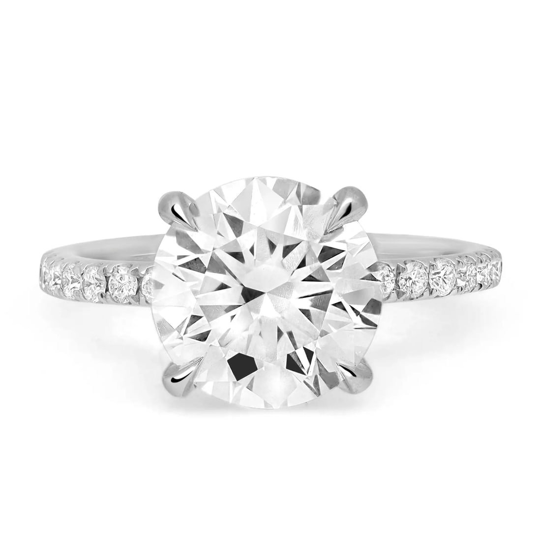 Rachel Koen 3.49Cttw Round Lab Grown Diamond Engagement Ring 18K White Gold IGI Certified: Rachel Koen 3.49Cttw Round Lab Grown Diamond Engagement Ring 18K White Gold IGI Certified This exquisite engagement ring features a stunning 3.49 carat round brilliant cut lab grown diamond, secured i