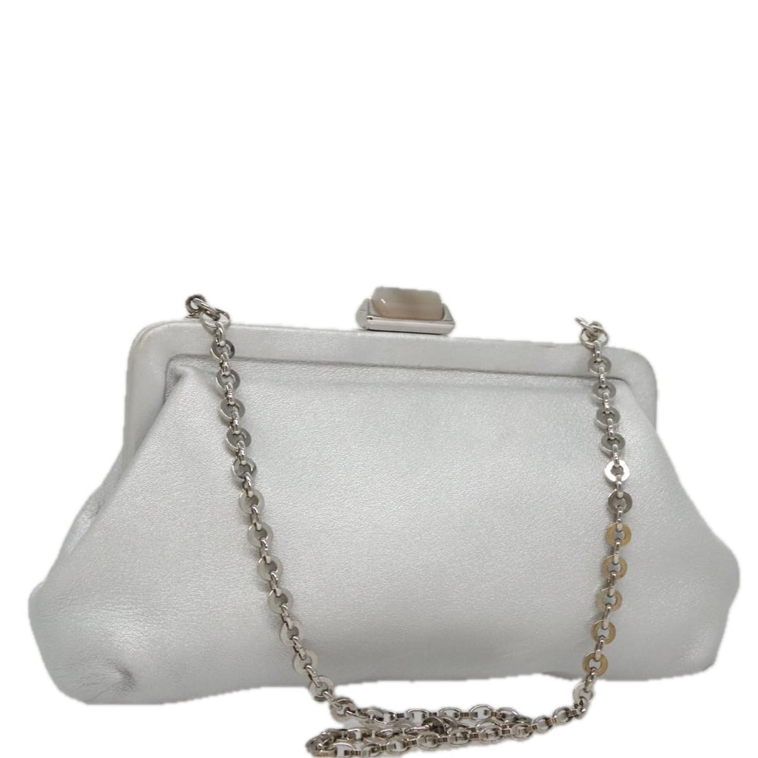 Salvatore Ferragamo Silver Leather Chain Gamaguchi Shoulder Bag (1 of 18)