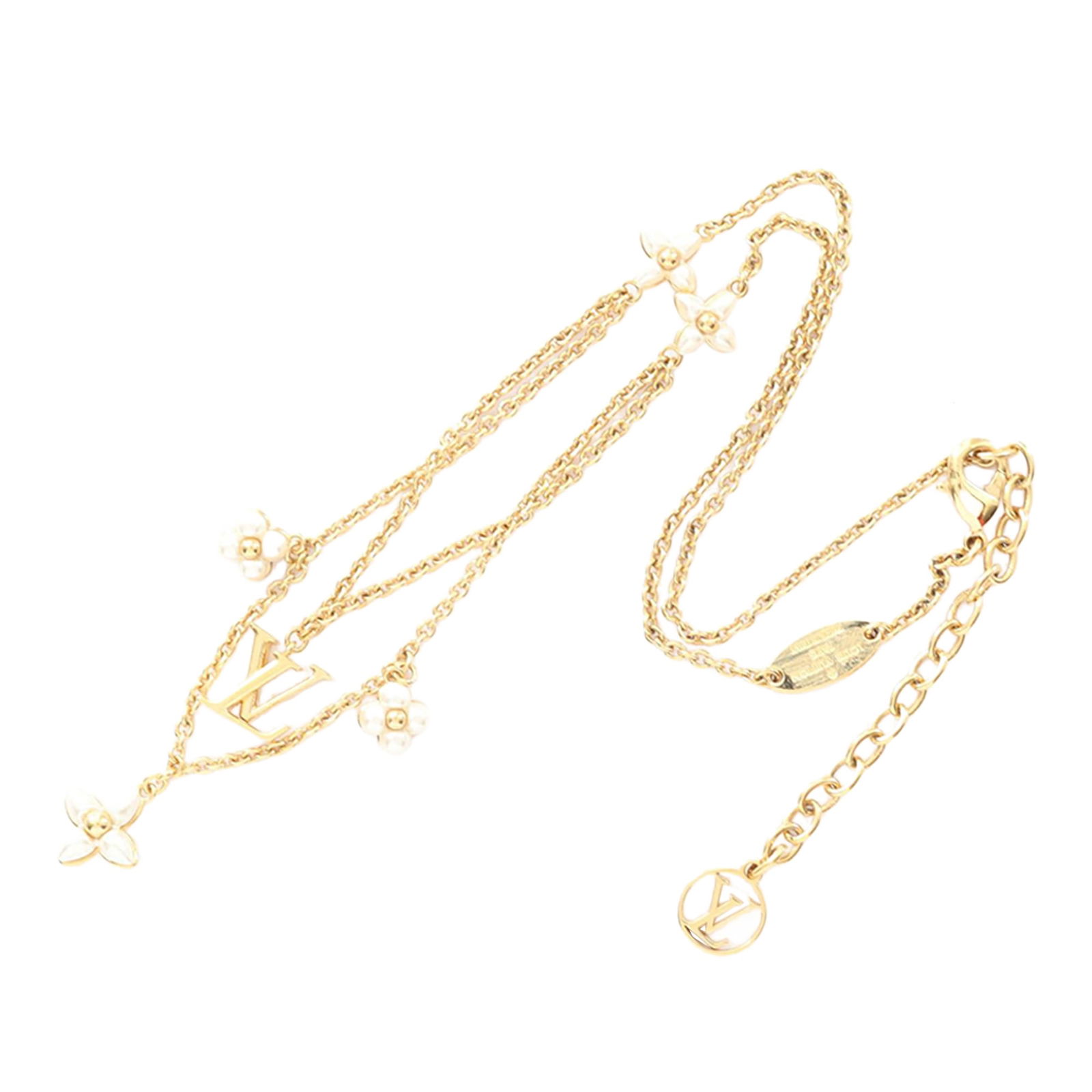 Louis Vuitton Floragram Necklace Gold Tone Metal With Faux Pearls (1 of 7)