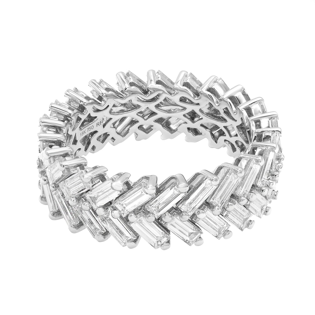 Rachel Koen 18K White Gold Baguette Diamond Eternity Band Ring 3.62Cttw: Rachel Koen 18K White Gold Baguette Diamond Eternity Band Ring 3.62Cttw This exquisite Rachel Koen eternity band ring showcases a stunning double row of prong-set baguette diamonds, elegantly crafted