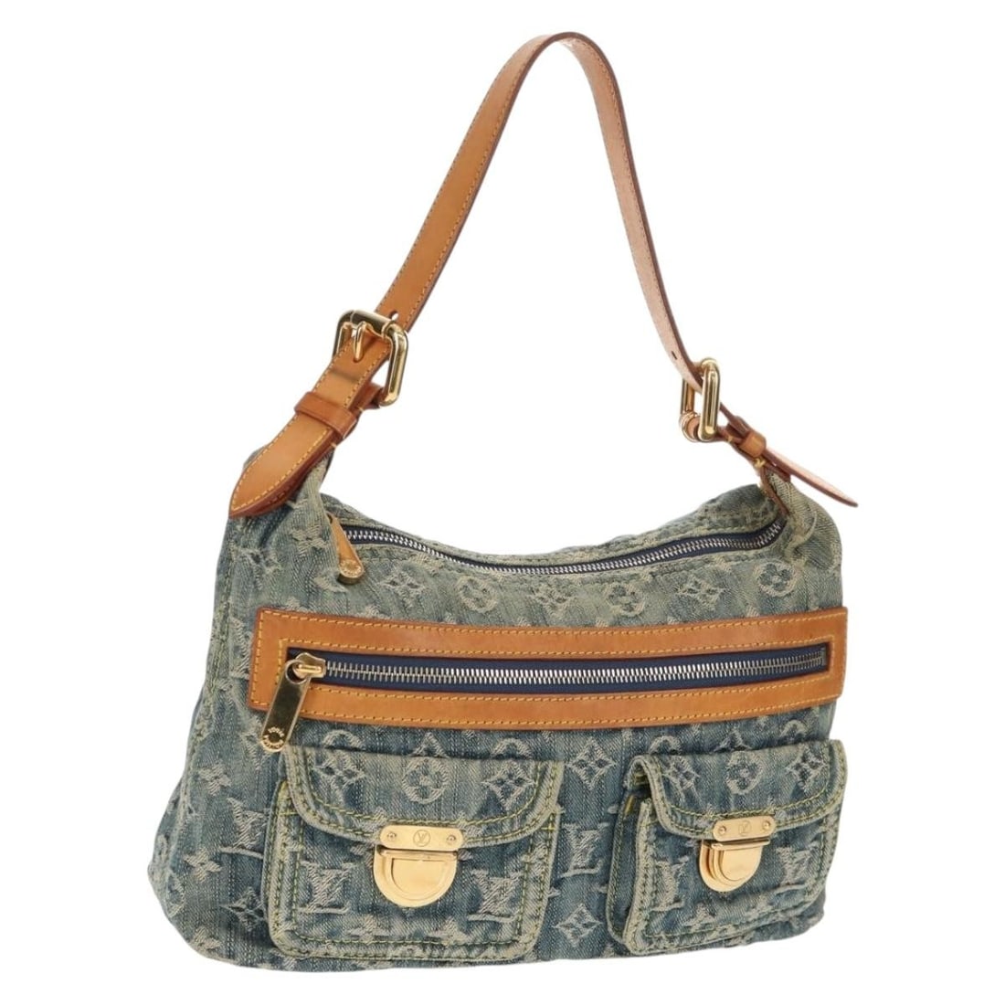 Louis Vuitton Blue Baggy Shoulder Bag: Louis Vuitton Blue Baggy Shoulder Bag This pre-owned Louis Vuitton Baggy shoulder bag in blue is designed for women and features a spacious silhouette. It is in fair condition with visible signs of we