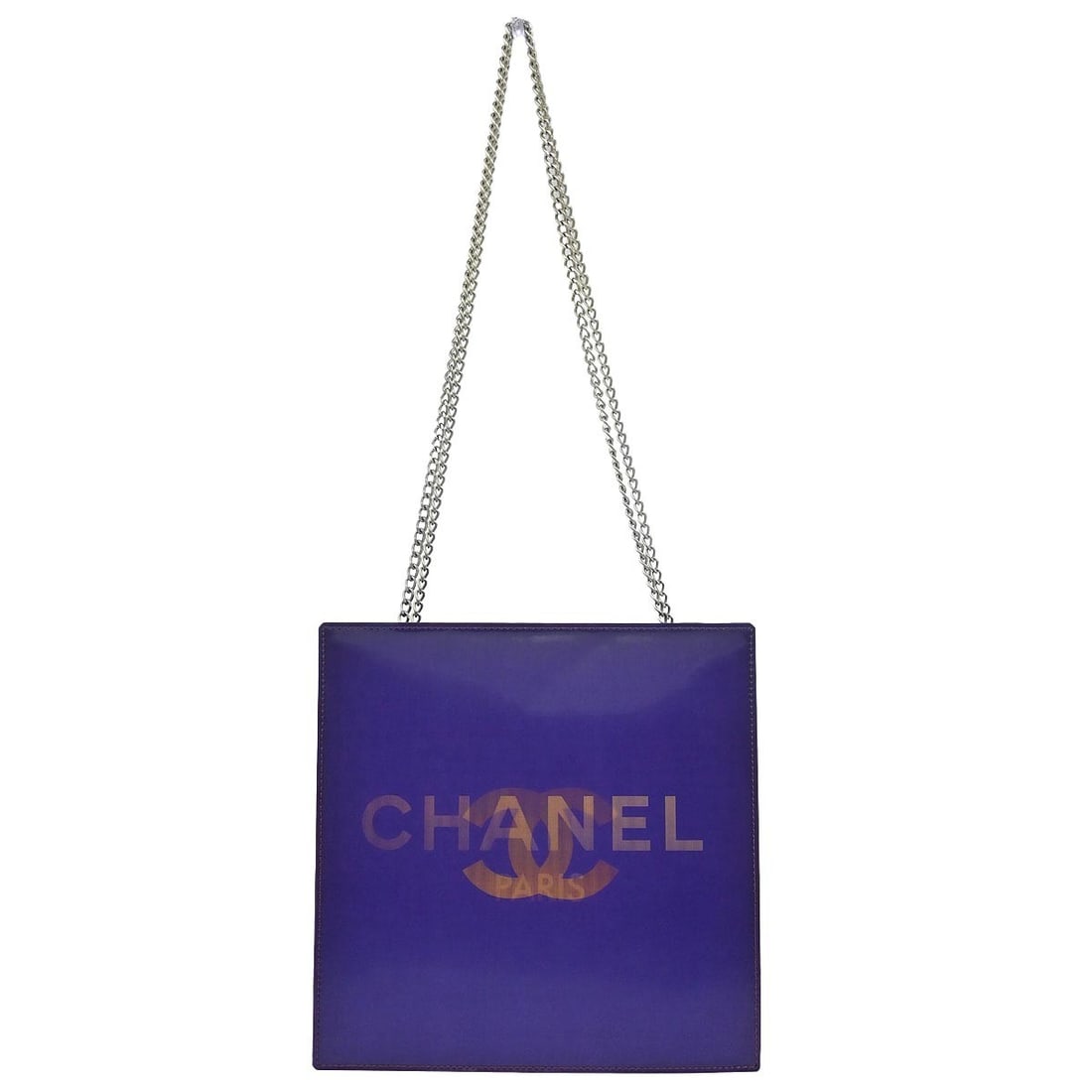 Chanel Purple Holographic Vinyl Tote Bag Casual Style: Chanel Purple Holographic Vinyl Tote Bag Casual Style Elevate your casual style with this Chanel Purple PVC Holographic Tote Bag. Featuring a vibrant purple exterior crafted from durable vinyl, this t