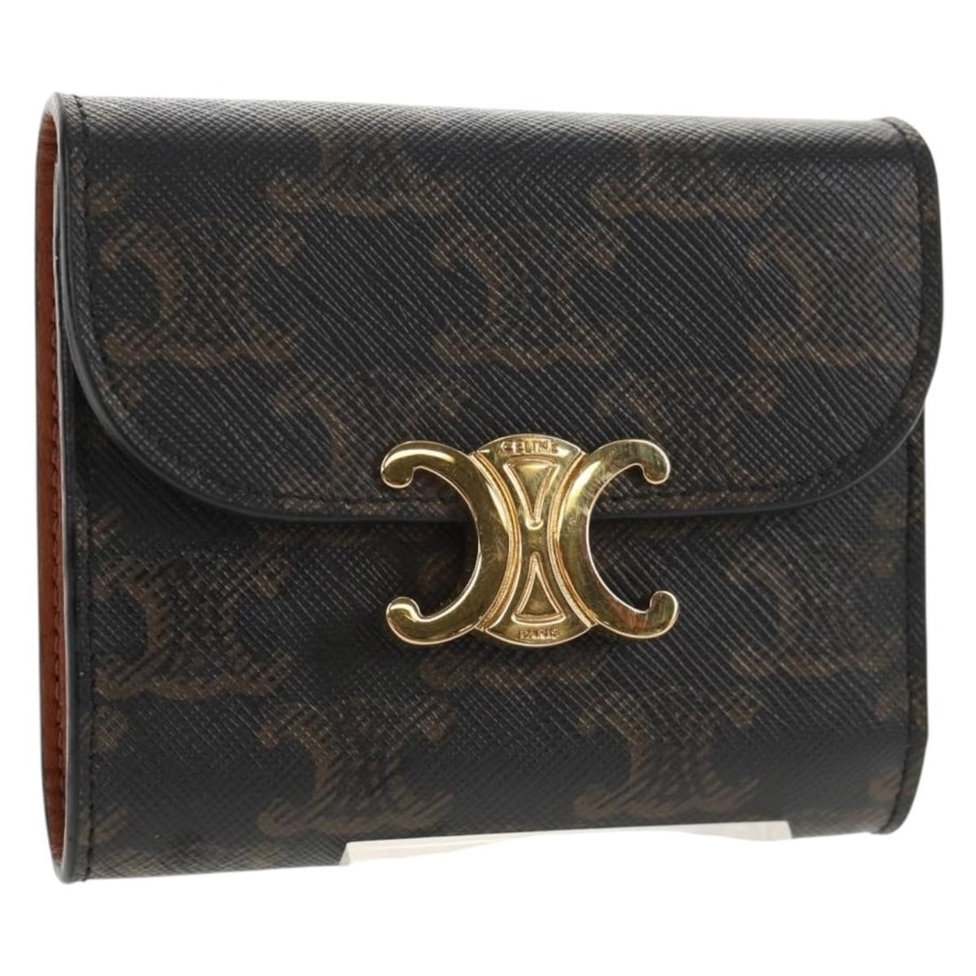 CELINE Triomphe Compact Wallet Black PVC Leather Auth Italy (1 of 18)