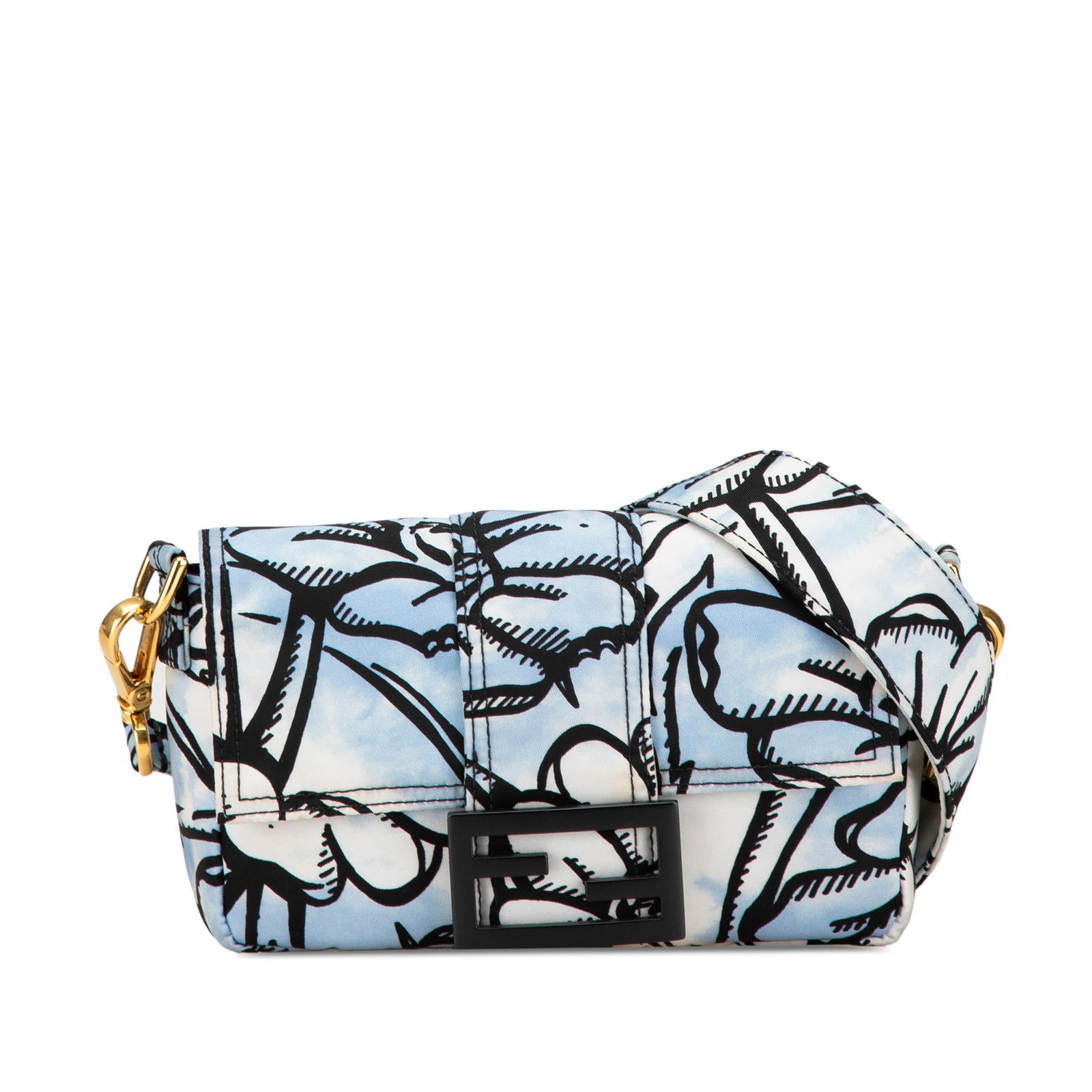 Fendi Joshua Vides Mini Blue Nylon Convertible Baguette Crossbody Bag: Fendi Joshua Vides Mini Blue Nylon Convertible Baguette Crossbody Bag This stylish Fendi Joshua Vides Mini Nylon Convertible Baguette Crossbody bag showcases a sleek nylon body in a vibrant blue color