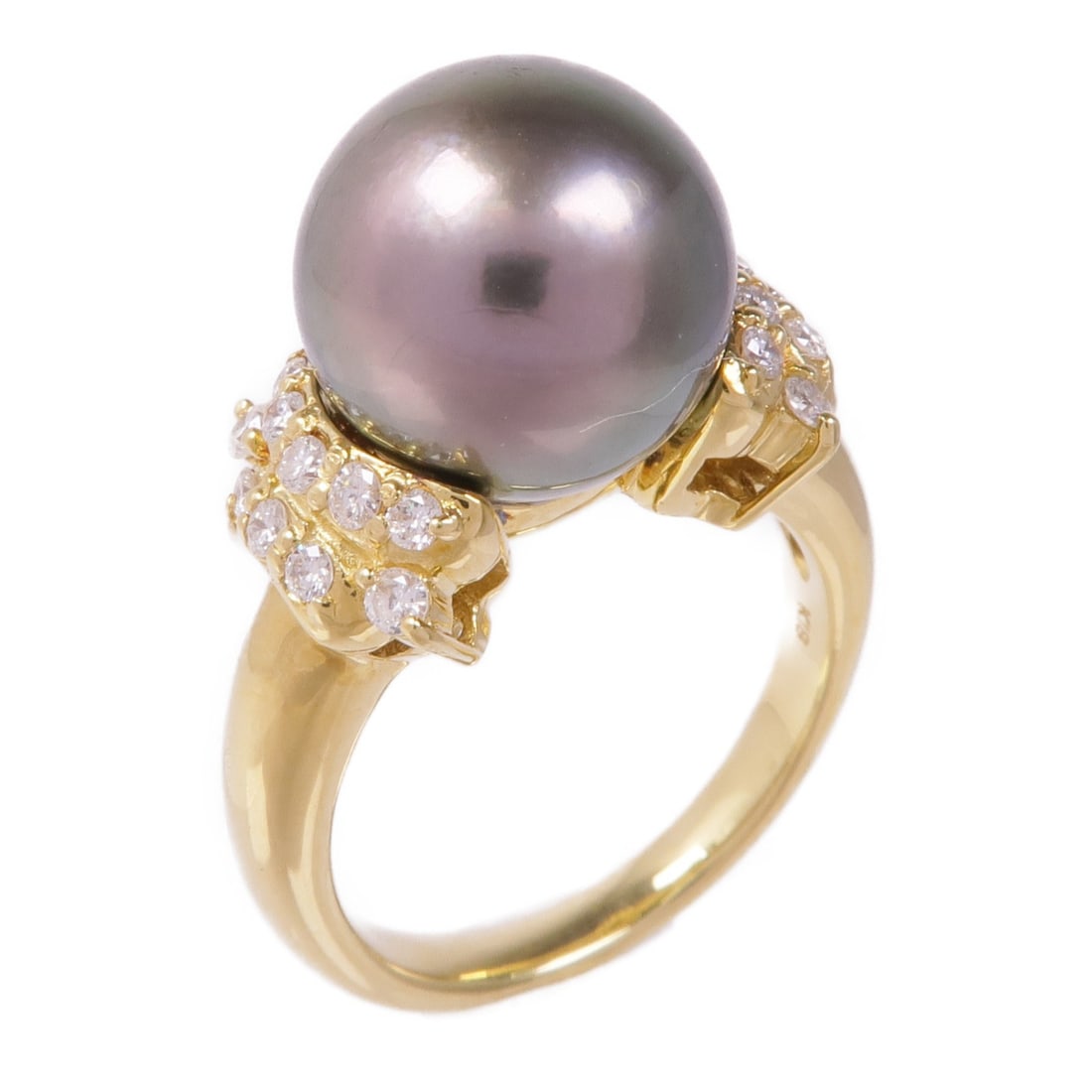 Tahitian Pearl Diamond Ring in 18K Yellow Gold US Size 6 (1 of 8)