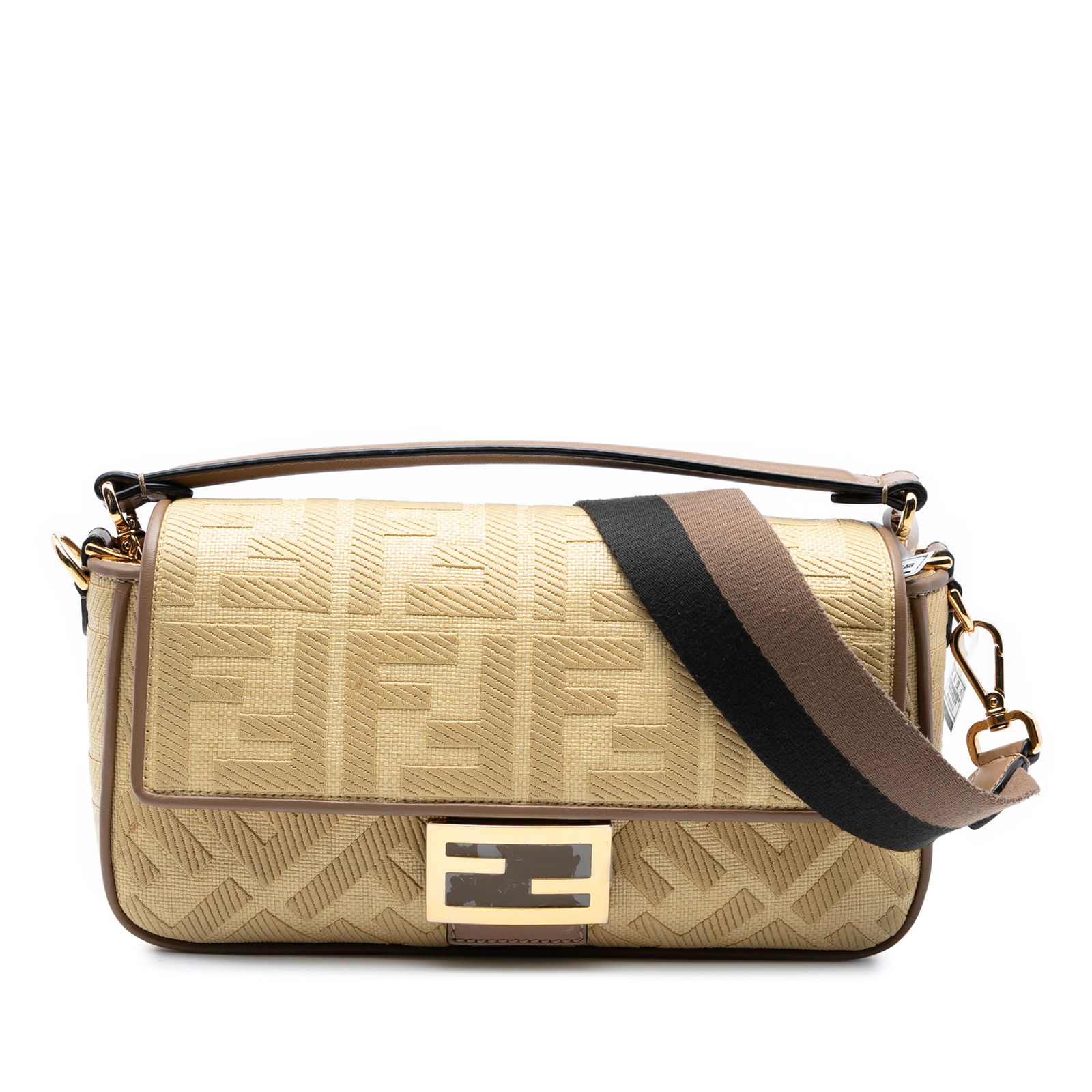 Fendi Medium Canvas Baguette Satchel Bag with Leather Trim: Fendi Medium Canvas Baguette Satchel Bag with Leather Trim This Fendi Medium Embroidered Canvas Baguette Satchel showcases a beautifully embroidered canvas body, complemented by elegant leather trim.