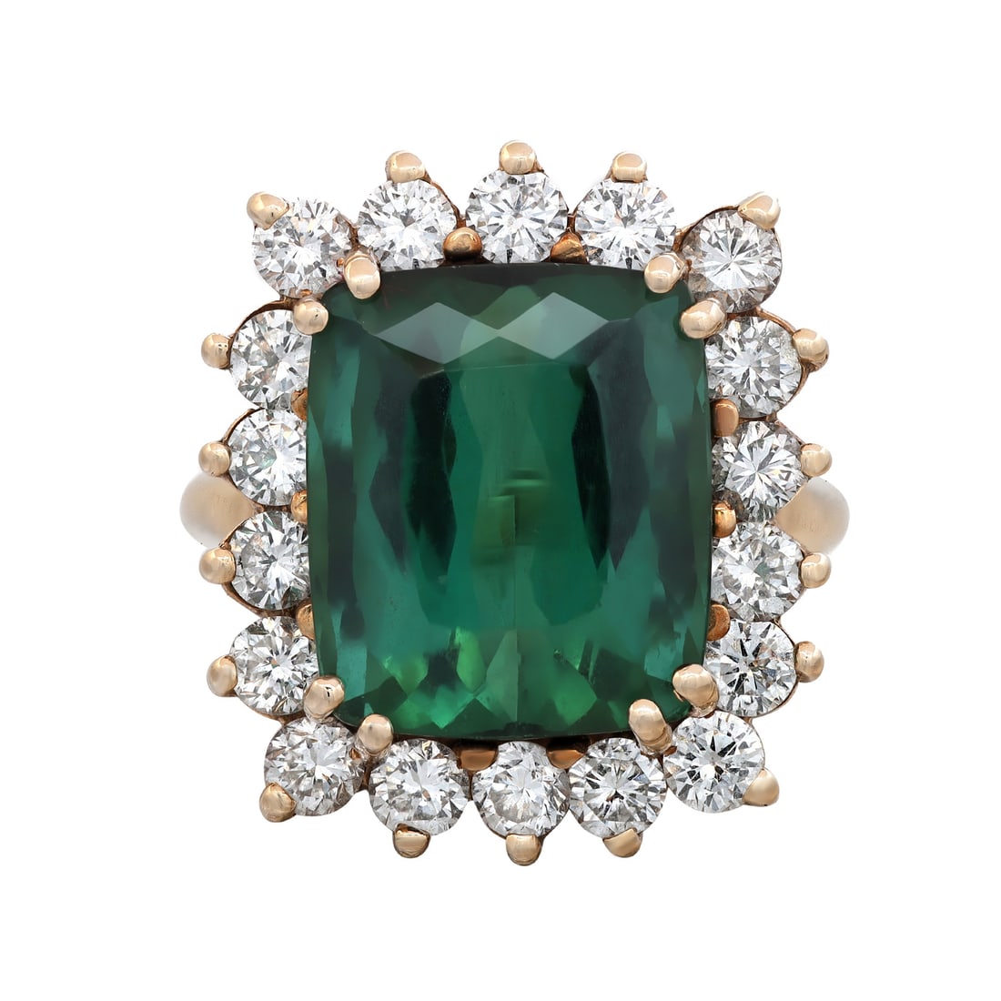 Rachel Koen 10Cttw Green Tourmaline Diamond Cocktail Ring 14K Yellow Gold (1 of 5)