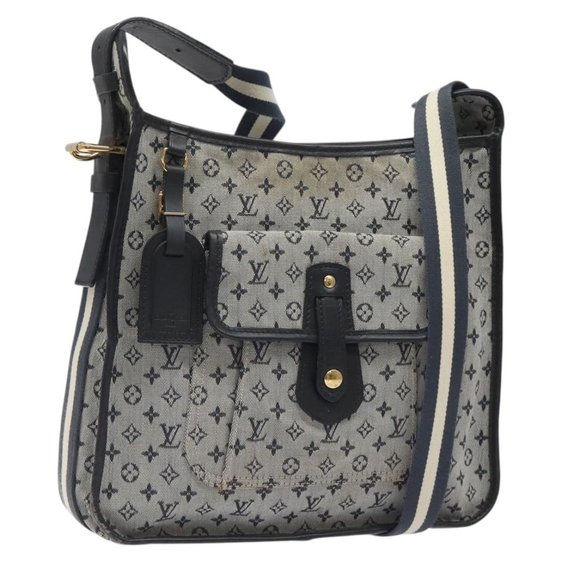 Mary Kate Shoulder Bag in Navy by Louis Vuitton: Mary Kate Shoulder Bag in Navy by Louis Vuitton This pre-owned Louis Vuitton Mary Kate Messenger Bag in navy is designed for women and features a classic shoulder bag style. The bag shows signs of use