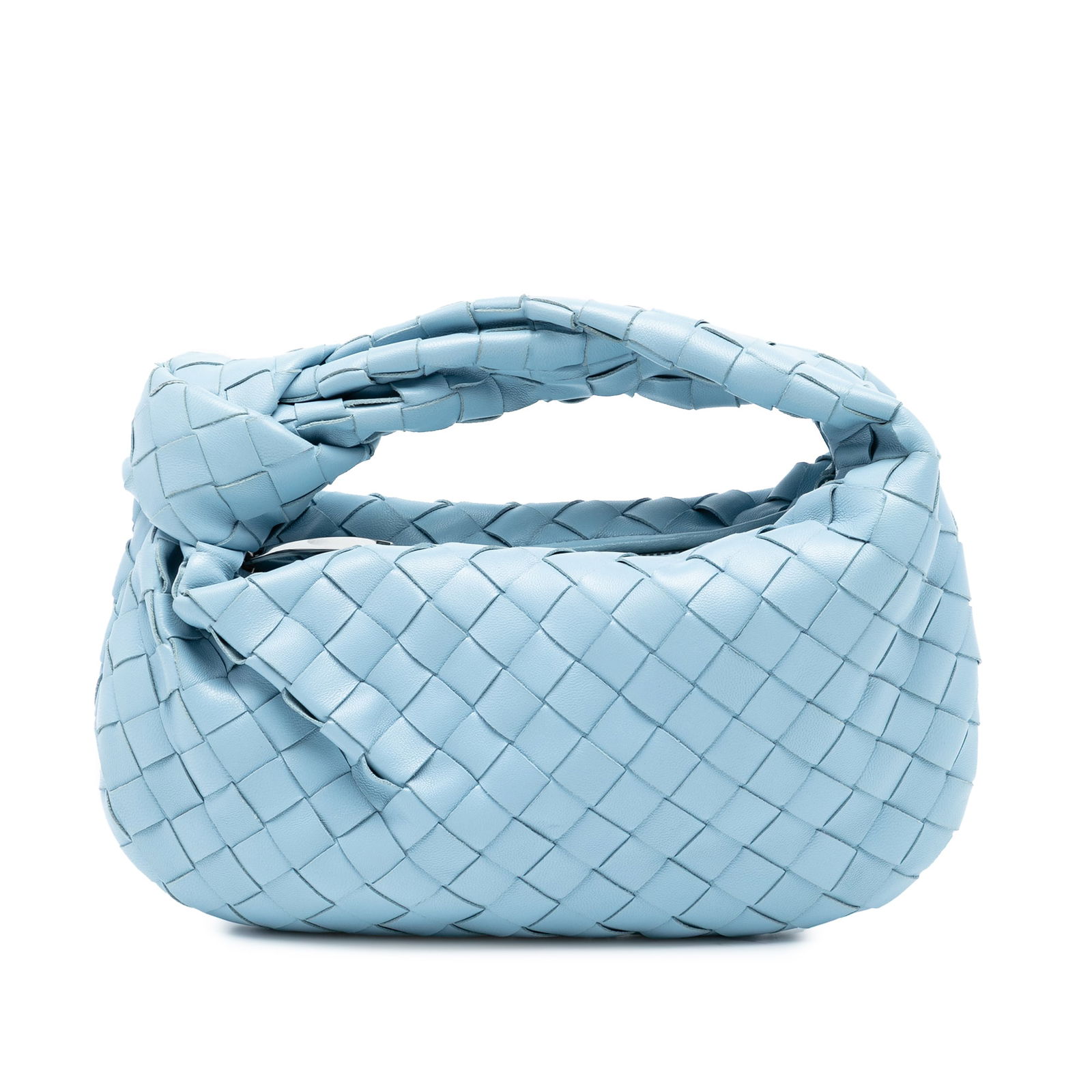 Bottega Veneta Mini Intrecciato Jodie Blue Leather Bag: Bottega Veneta Mini Intrecciato Jodie Blue Leather Bag The Bottega Veneta Mini Nappa Intrecciato Jodie is a stylish bag crafted from woven nappa leather, showcasing the brand's signature intrecciato t