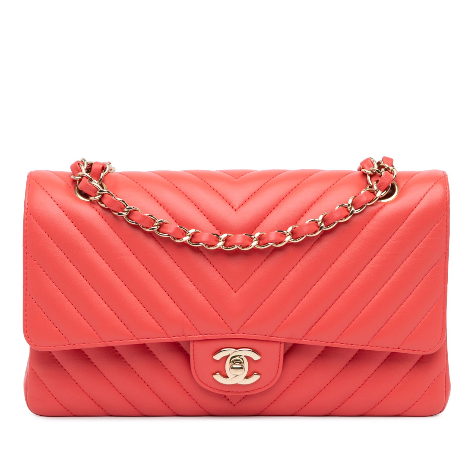 Chanel Medium Classic Chevron Lambskin Double Flap Red Shoulder Bag (1 of 10)