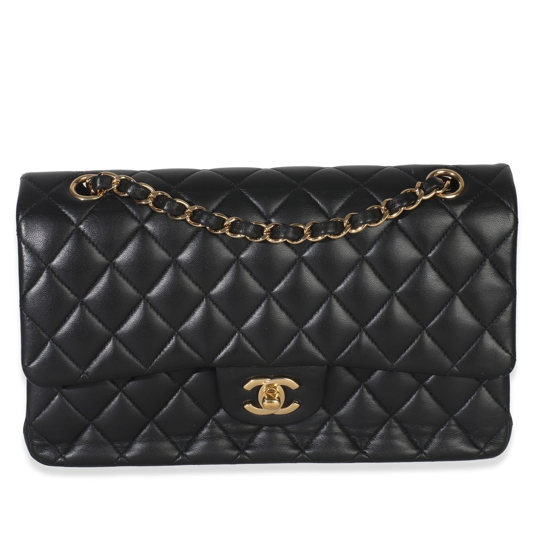 Chanel Medium Double Flap Black Lambskin Leather Shoulder Bag with Card (1 of 8)