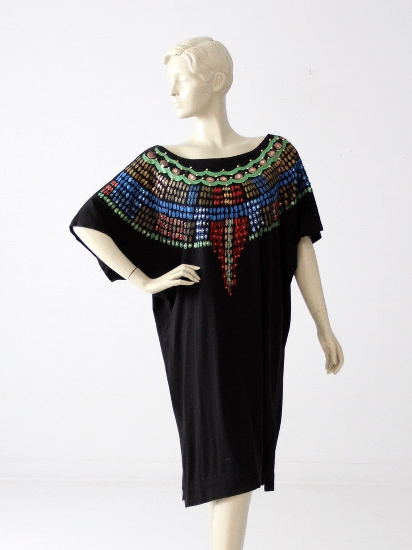 Vintage 1980s Luv Tricot Black Jersey Dress with Beaded Bust (1 of 8)