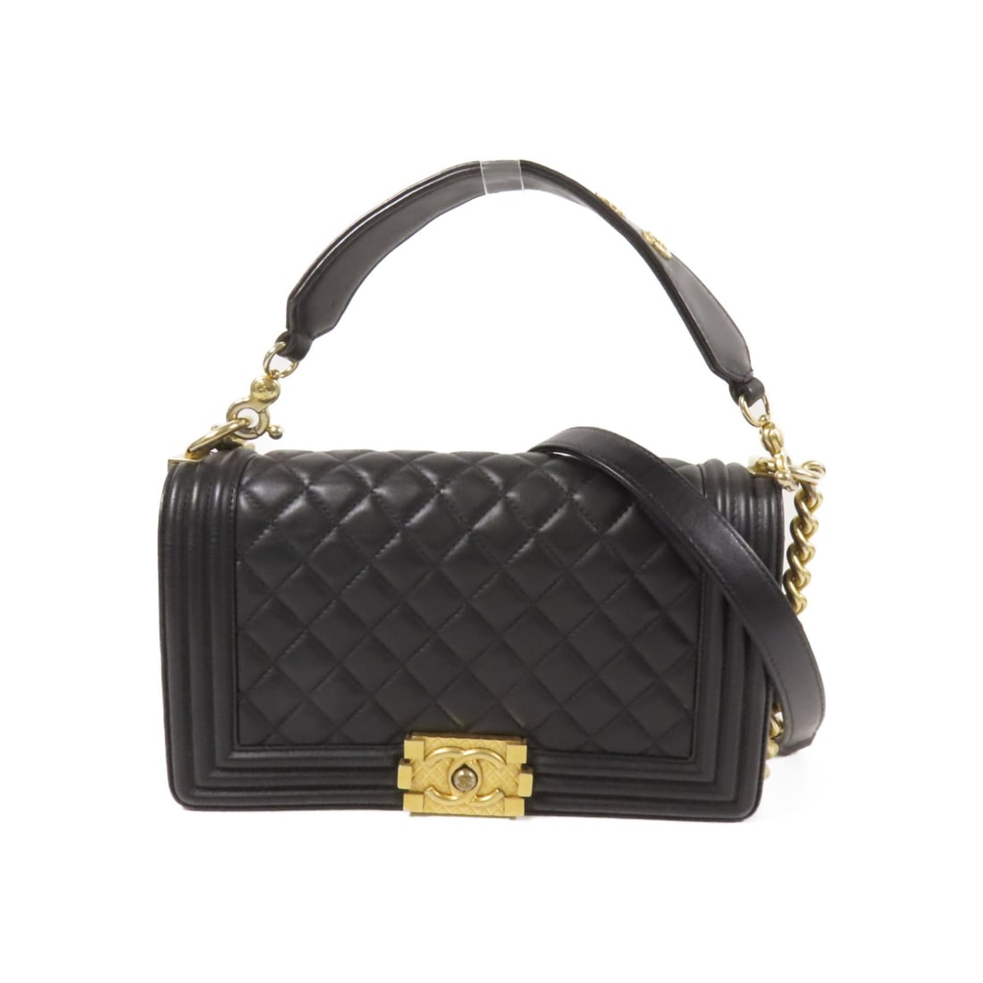 Black Lambskin Chanel Boy 25 Shoulder Bag with Gold Tone Chain (1 of 18)