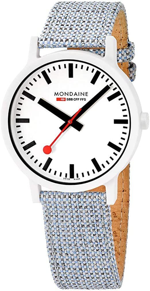 Luminox Mondaine 41mm White Dial Casual Ladies Watch with Textile Band: Luminox Mondaine 41mm White Dial Casual Ladies Watch with Textile Band Elevate your style with the Mondaine Essence Ladies Watch, featuring a sleek 41mm white case and a crisp white dial. This casual