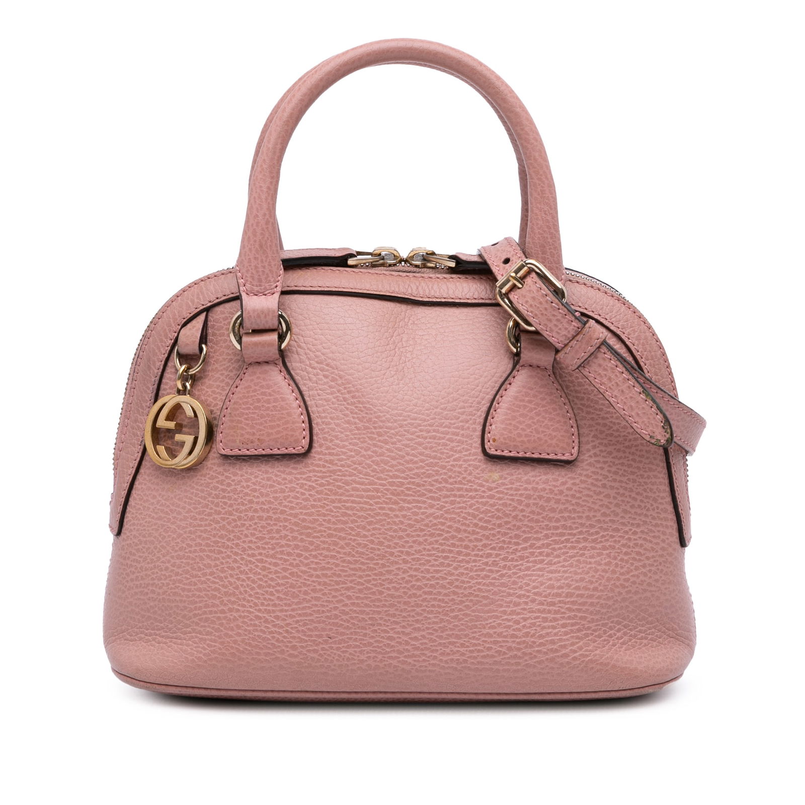 Gucci Mini Leather GG Charm Dome Satchel Pink Bag: Gucci Mini Leather GG Charm Dome Satchel Pink Bag This Gucci Mini Leather GG Charm Dome Satchel is a stylish and versatile bag crafted from quality leather. It features rolled leather handles and a de