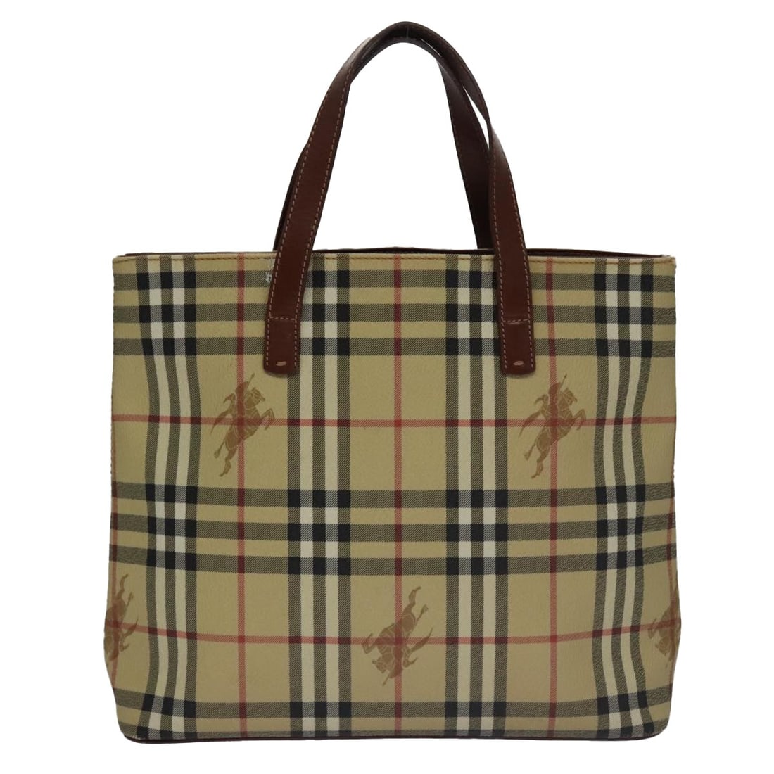 Beige Burberry Tote Top Handle Handbag: Beige Burberry Tote Top Handle Handbag This Burberry top handle tote in beige features a classic design with a spacious interior, making it ideal for everyday use. The bag shows signs of use, includin