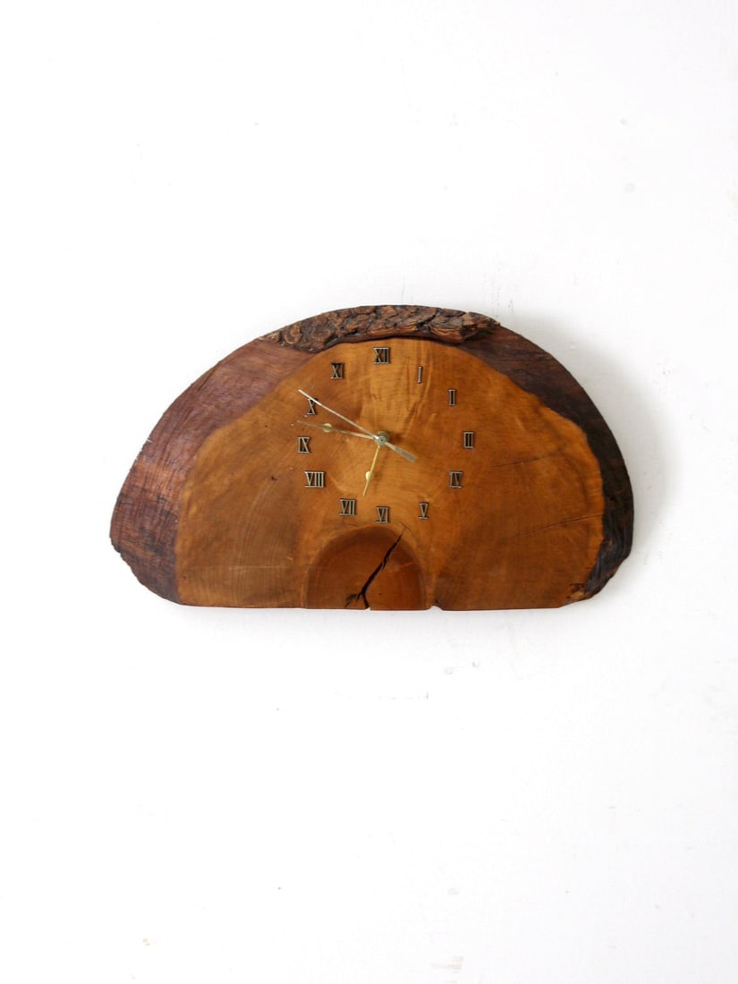 Rustic Handmade Live Edge Wood Wall Clock with Brass Numerals (1 of 7)