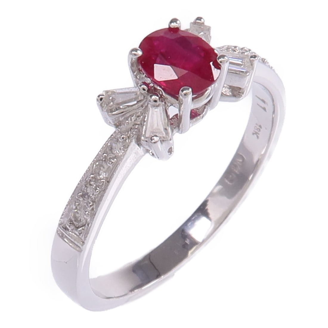18K White Gold Ring with Ruby and Diamond Accents Size 7.25 (1 of 8)