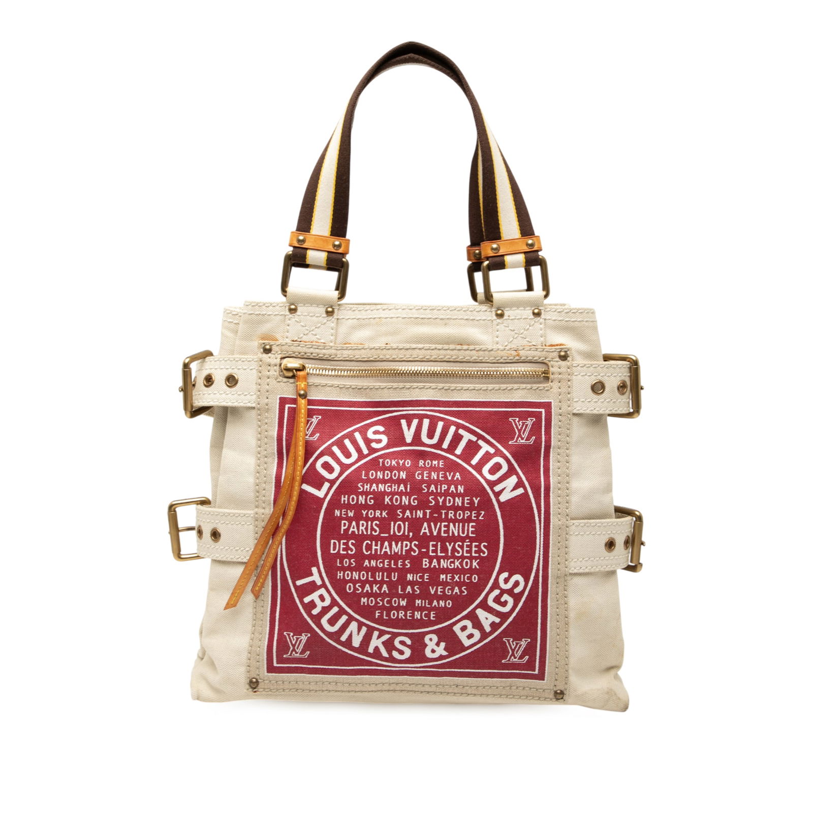 Louis Vuitton Globe Shopper Tote MM from Cruise Collection: Louis Vuitton Globe Shopper Tote MM from Cruise Collection This Louis Vuitton Cruise Line Globe Shopper Tote MM features a canvas body with leather details and flat canvas straps. The tote has an open