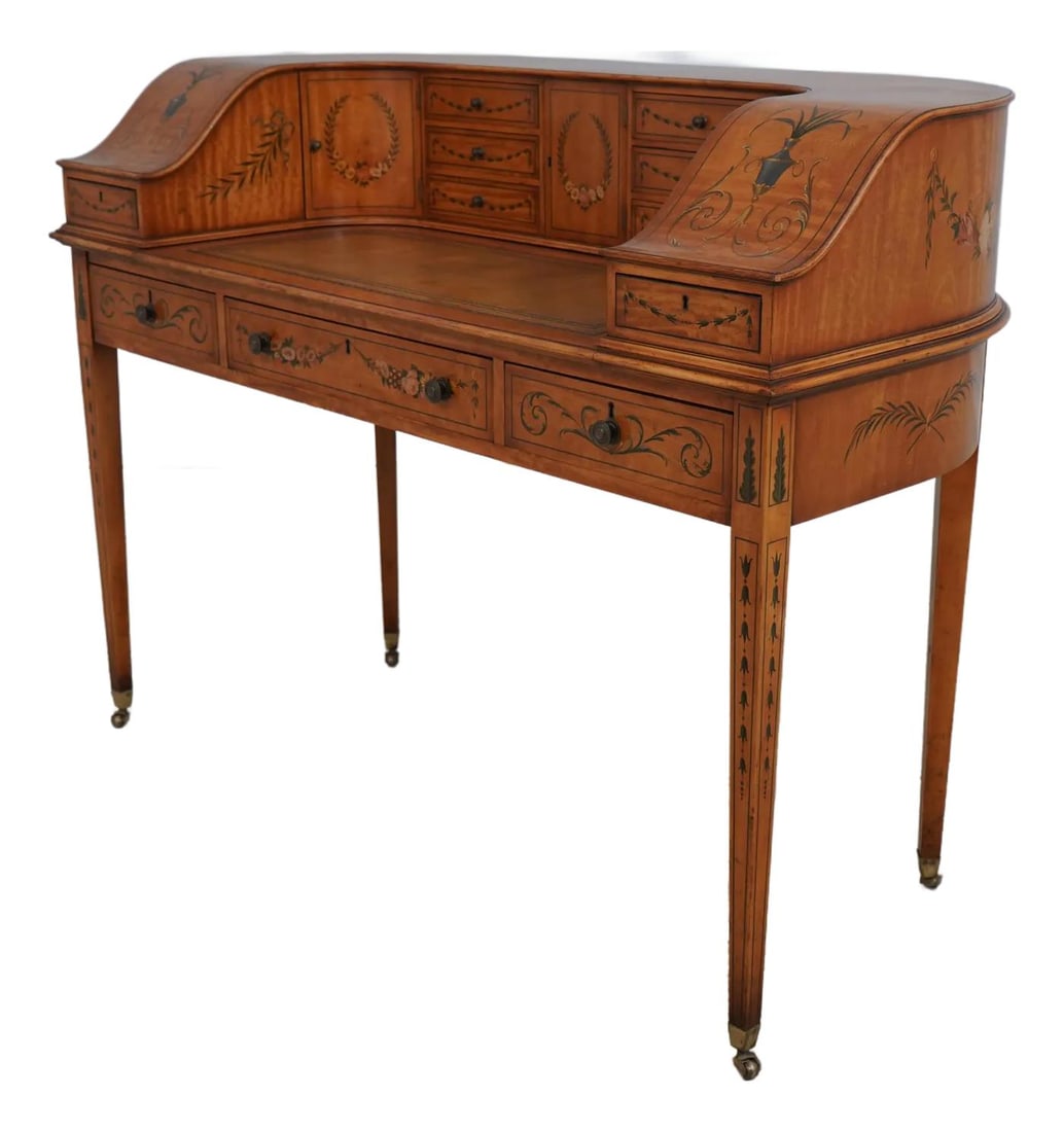 Antique English Adams Carlton House Desk Satinwood Leather Top (1 of 10)