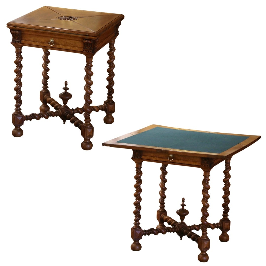 19th Century Louis XIII Hand-Carved Walnut Folding Card Table France: 19th Century Louis XIII Hand-Carved Walnut Folding Card Table France This exquisite 19th Century French Louis XIII Carved Walnut Envelope Folding Card Game Table is a stunning addition to any game roo