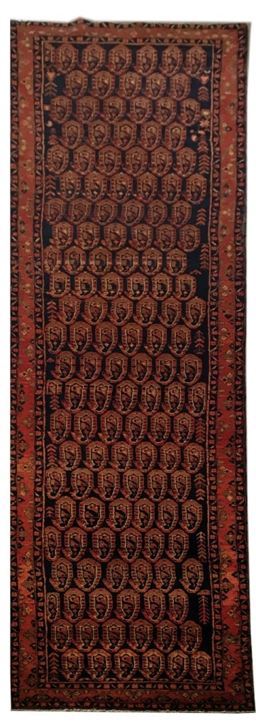 4' x 17' Brown Rust Handmade Persian Hamadan Rug: 4' x 17' Brown Rust Handmade Persian Hamadan Rug Free continental US Shipping Introducing the captivating 4' x 17' Brown Rust Traditional Persian Hamadan Rug, a masterpiece of timeless elegance and cu