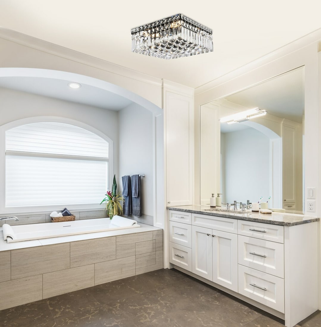 Elegant MAXIME 6-Light Black and Clear Crystal Flush Mount Chandelier 16": Elegant MAXIME 6-Light Black and Clear Crystal Flush Mount Chandelier 16" Illuminate your space with the elegant Crystal Flush Mount 6-Light Fixture featuring a striking Black and Clear design. This m