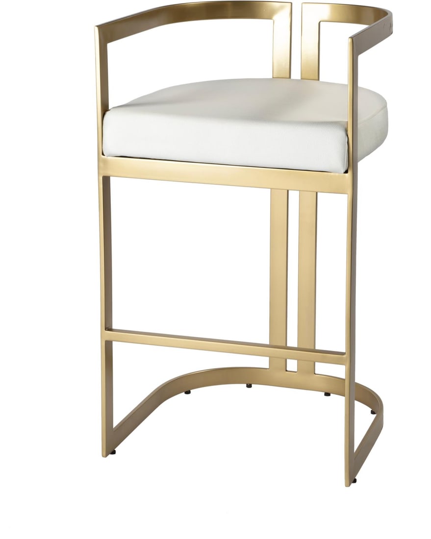 Butler White Gold Bar Stool Polished Finish Faux Leather 35H: Butler White Gold Bar Stool Polished Finish Faux Leather 35H This elegant bar stool combines sophistication with modern design, featuring a stunning polished gold finish and a comfortable faux leather