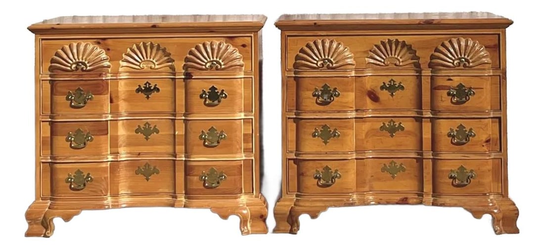 Vintage Boho Pair of Carved Pine Chests with Shell Motifs (1 of 10)