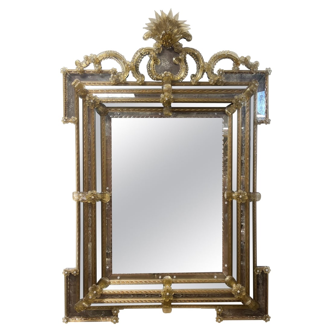 Monumental Venetian Murano Gold Flecked Baroque Mirror Circa 1950 (1 of 10)