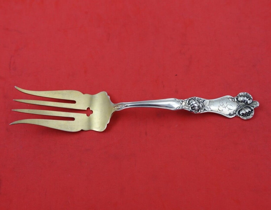 Baker-Manchester Floral Sterling Silver Gold Washed Serving Fork 7.5 Inch (1 of 3)