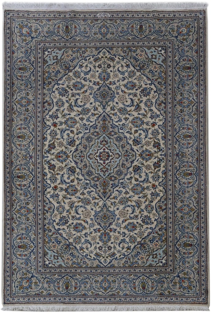 Handcrafted Ivory Persian Kashan Rug 6.7 x 9.8 ft Luxury Design: Handcrafted Ivory Persian Kashan Rug 6.7 x 9.8 ft Luxury Design Free continental US Shipping Enhance your living space with this exquisite 6.7 x 9.8 Ivory Persian Signed Kashan Rug, handcrafted by ski